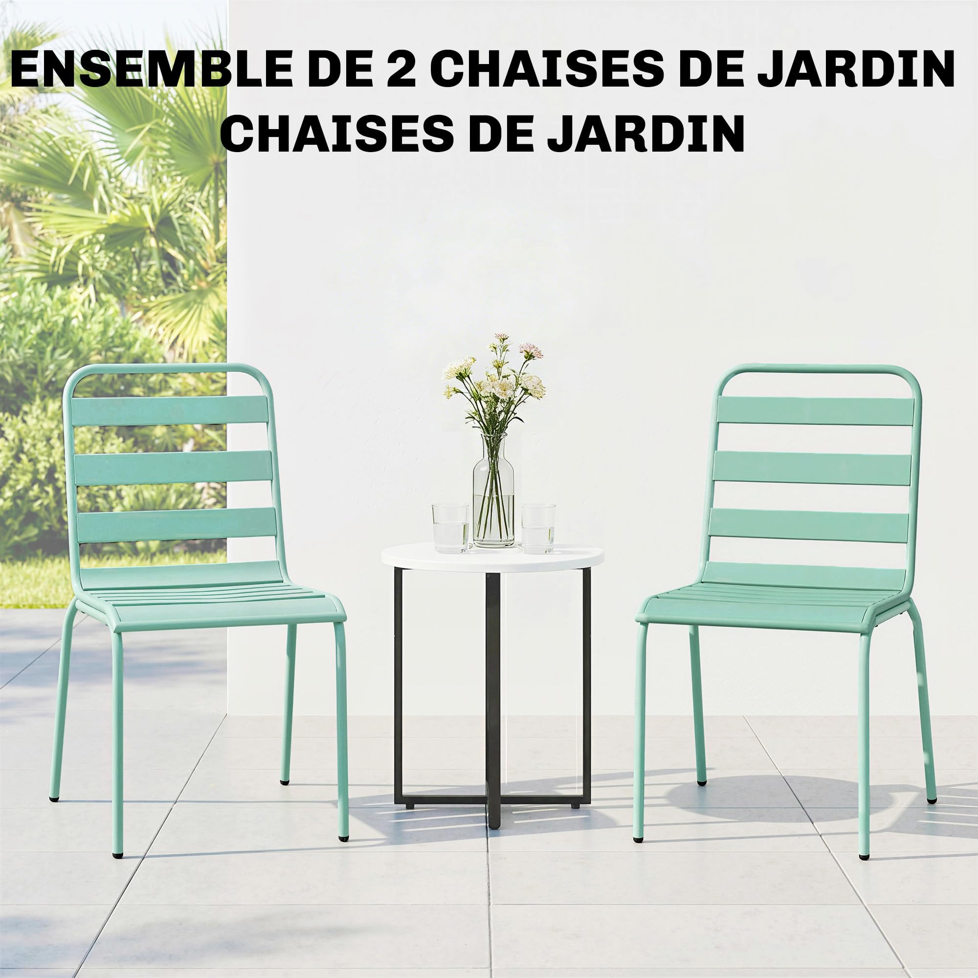 Outsunny Lot de 2 Chaises de Jardin, Empilables en Métal, Balcon, Vert | Chaises pour Salle à Manger Extérieure, Mobilier d'Extérieur pour Jardin