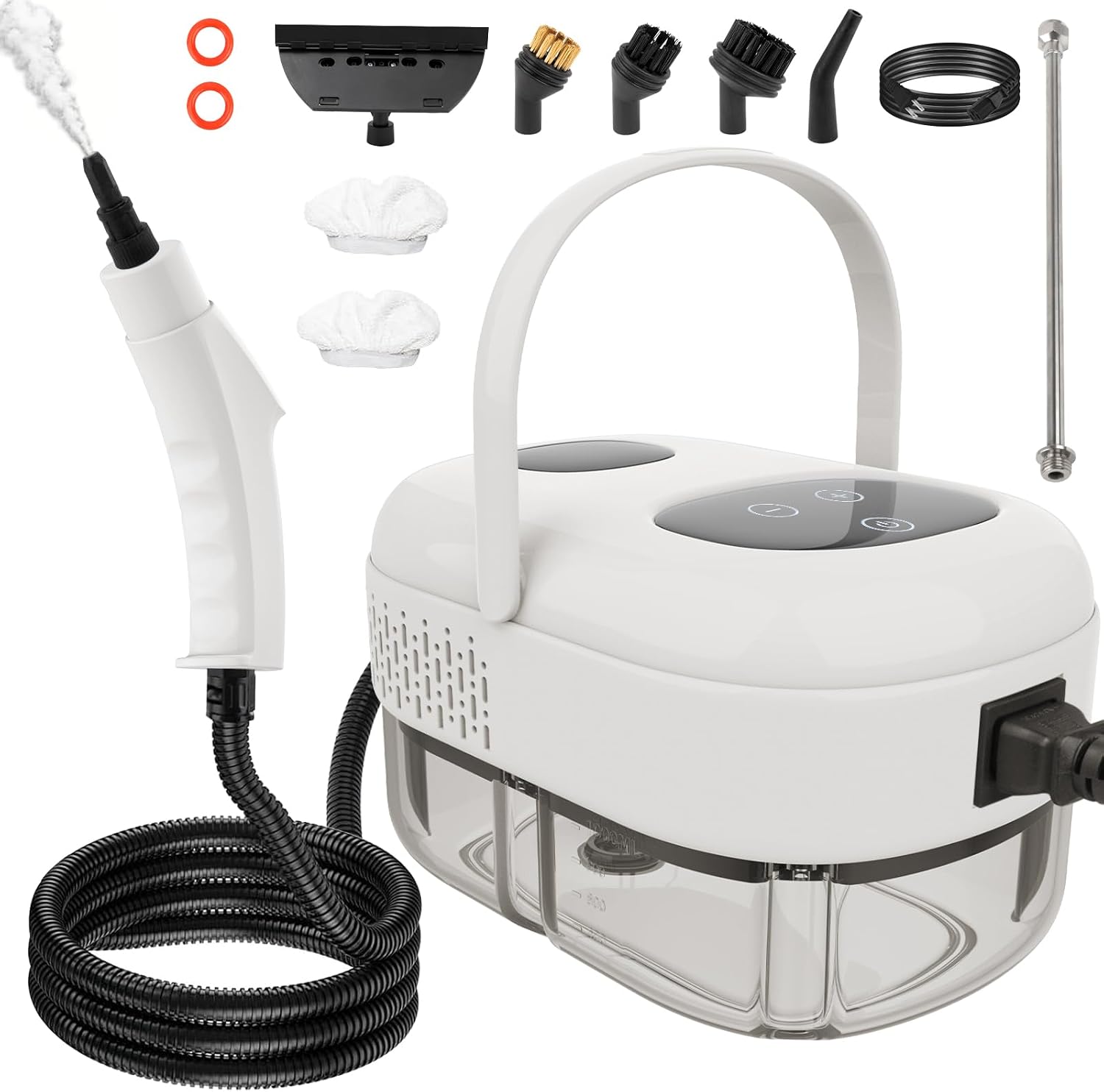 2500W Handheld Steam Cleaner for Home & Car, 1.1L Portable High-Pressure Steamer, 10s Fast Heat-Up, 6-Level Adjustable Steam, Multipurpose Cleaning Kit – White