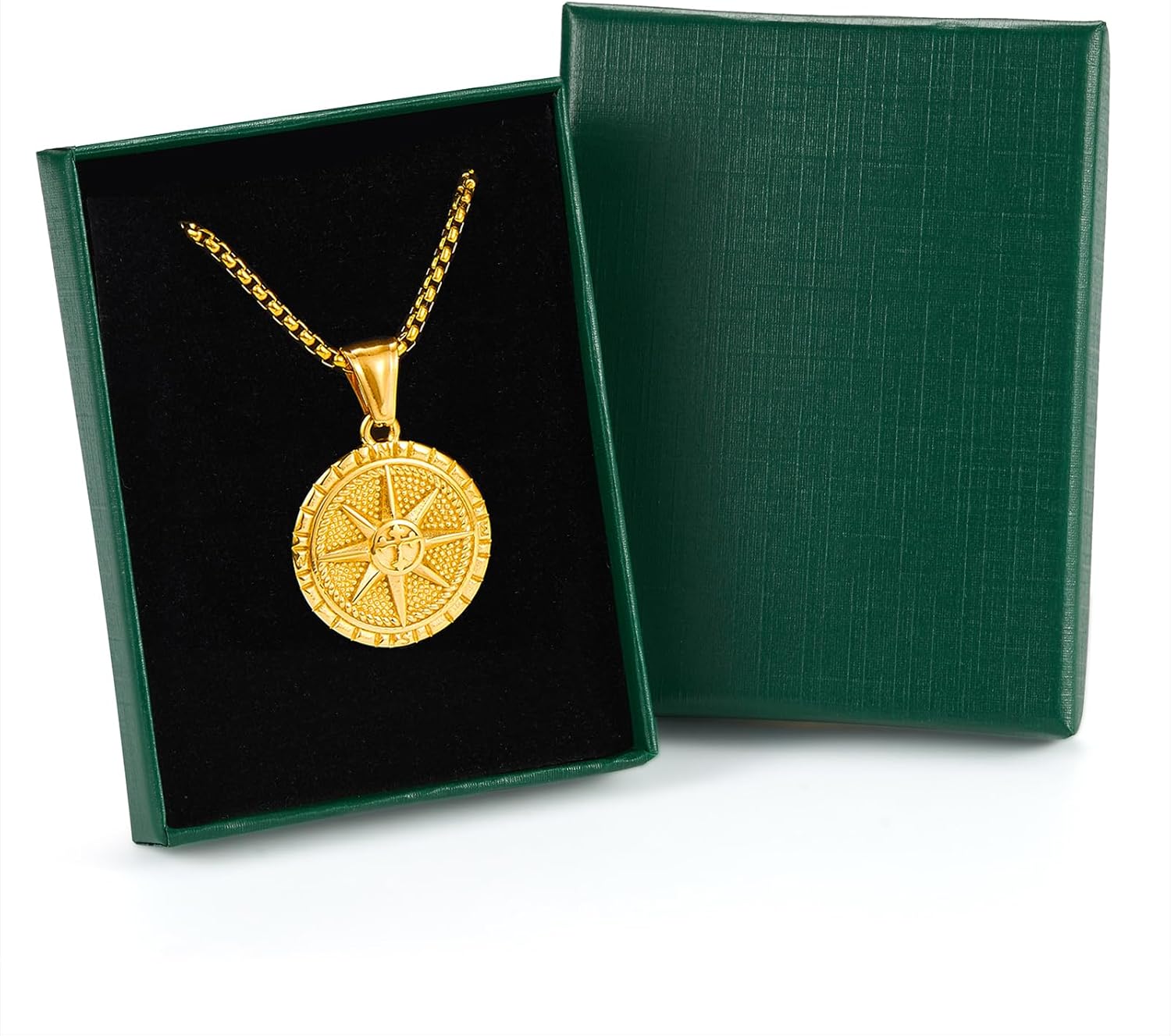 Men's Compass Pendant Necklace, Circle Vintage Coin Stainless Steel Compass Necklace Navigator Forged for Male Talisman Travel Jewelry, Inspirational Graduation Gifts (Gifts Box) - Image 7