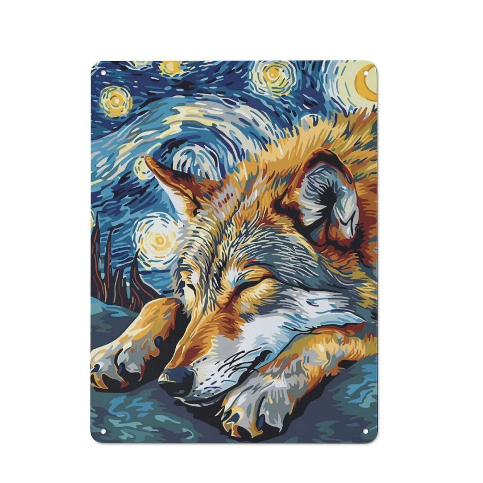 Junmoney Wolf In Starry Night Style Rustic Tin Sign 40X30cm Featuring For Bar Or Restaurant, A Housewarming Gift For Bar Decor Enthusiasts