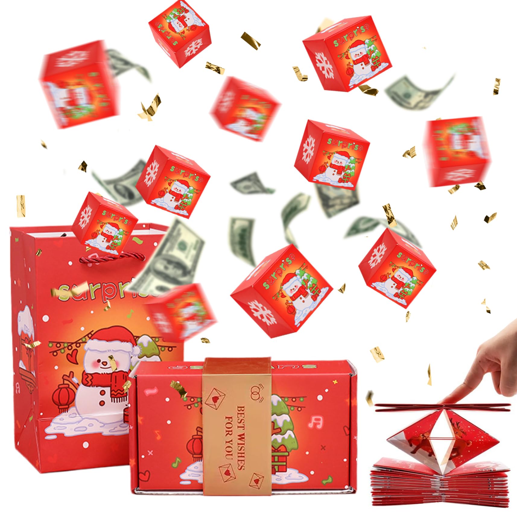 Boîte cadeau surprise pour argent, explosion, boîte cadeau surprise pour Noël, boîte cadeau pliable pour anniversaire, Saint-Valentin, demande en mariage (Noël vert