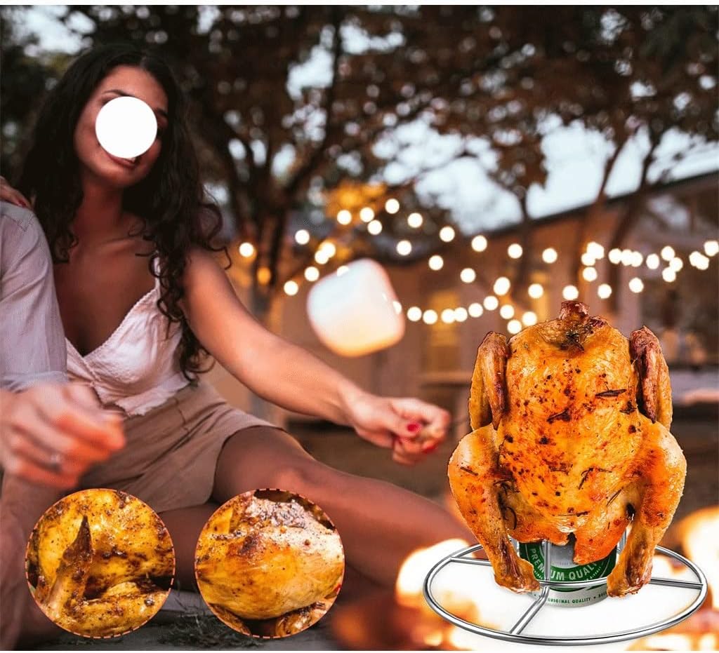 BBQ Grill Outdoor Stand Stainless Steel BBQ Roasting Holder Beer Can Rack for Indoor Outdoor Camping Picnic Grill Accessory