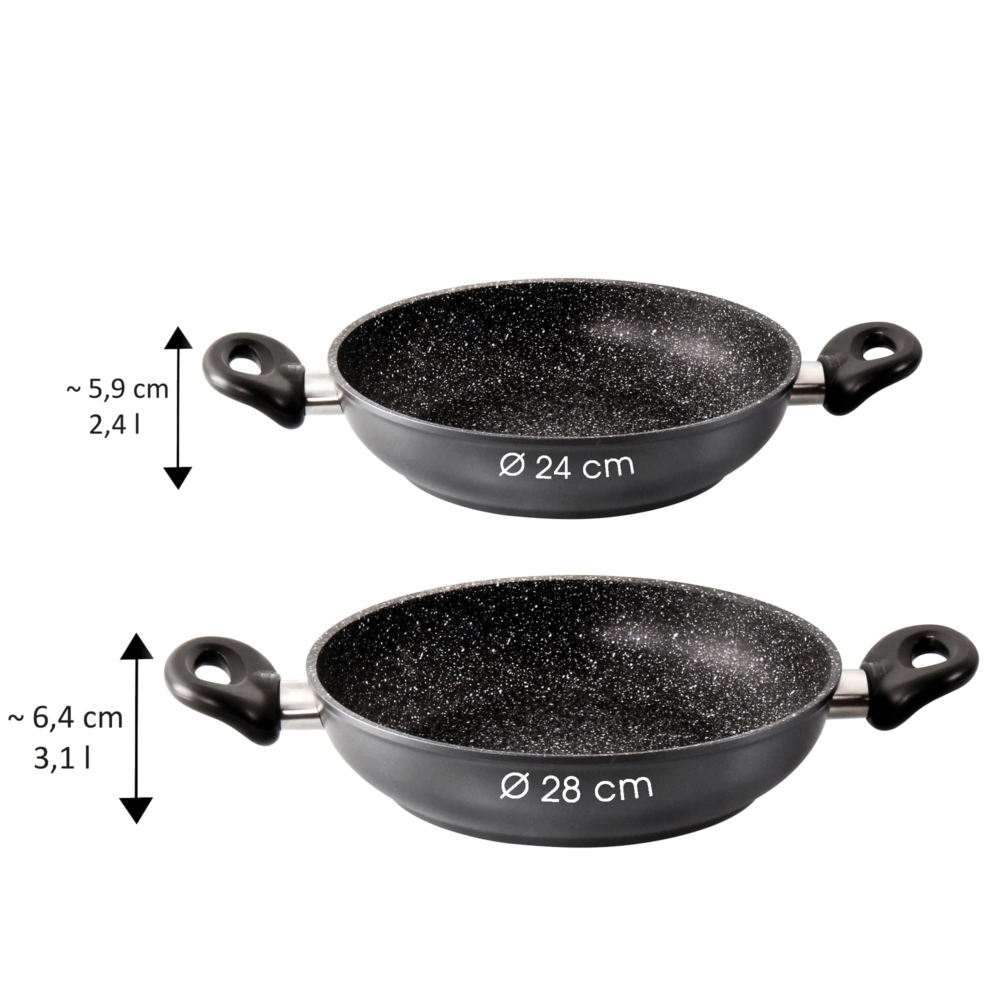 STONELINE Primo Set De 2 Poêles à Frire 20/28 Cm Avec Spatule à Fente, Adaptée à L'Induction, Revêtement Antiadhésif Avec De Vraies Particules De