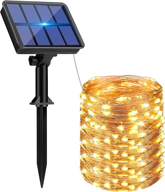 btfarm Napelemes Kültéri Fényfüzér 150 LED 17m Vízálló 8 Üzemmód Meleg Fehér Kerti Világítás Karácsony Esküvő Dekoráció