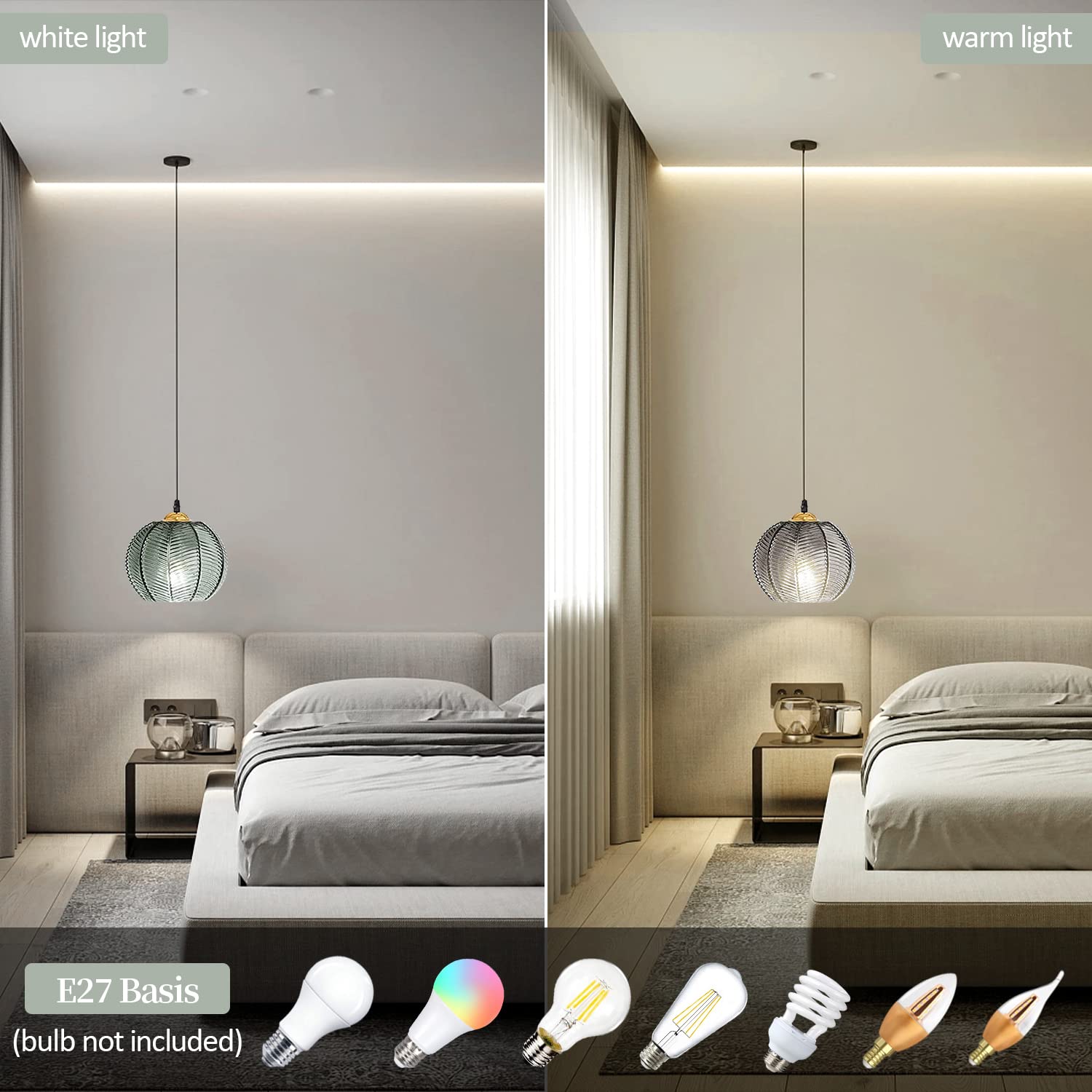 Genérico Lámpara Colte De Cristal De Estilo Industrial, Cable Ajustable, Casquillo E27, Pantalla Gruesa con Luz Suave, Ideal para Salón Y Dormitorio (One)