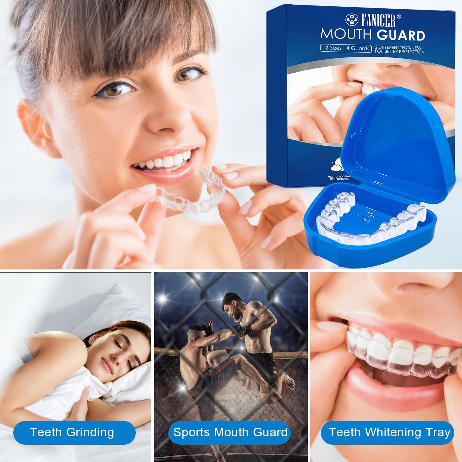 4 Piezas Férulas Descarga Bruxismo,Férula Dental Transparente para Dormir,Prevenir el Bruxismo, Dispositivos Anti Ronquidos para Detener Los Ronquidos, Reduce Ronquido, Unisex Adultos