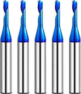 O Flute Upcut Spiral Router Bit,Carbide Single Flute End Mill 1/4" Shank,1" CL. 2-1/2"OVL Coated CNC Router Bit for Acrylic Aluminum Wood Cut Plastic PVC MDF (5, 1/8" D-1/2 CL-1/4 SHK*2L)