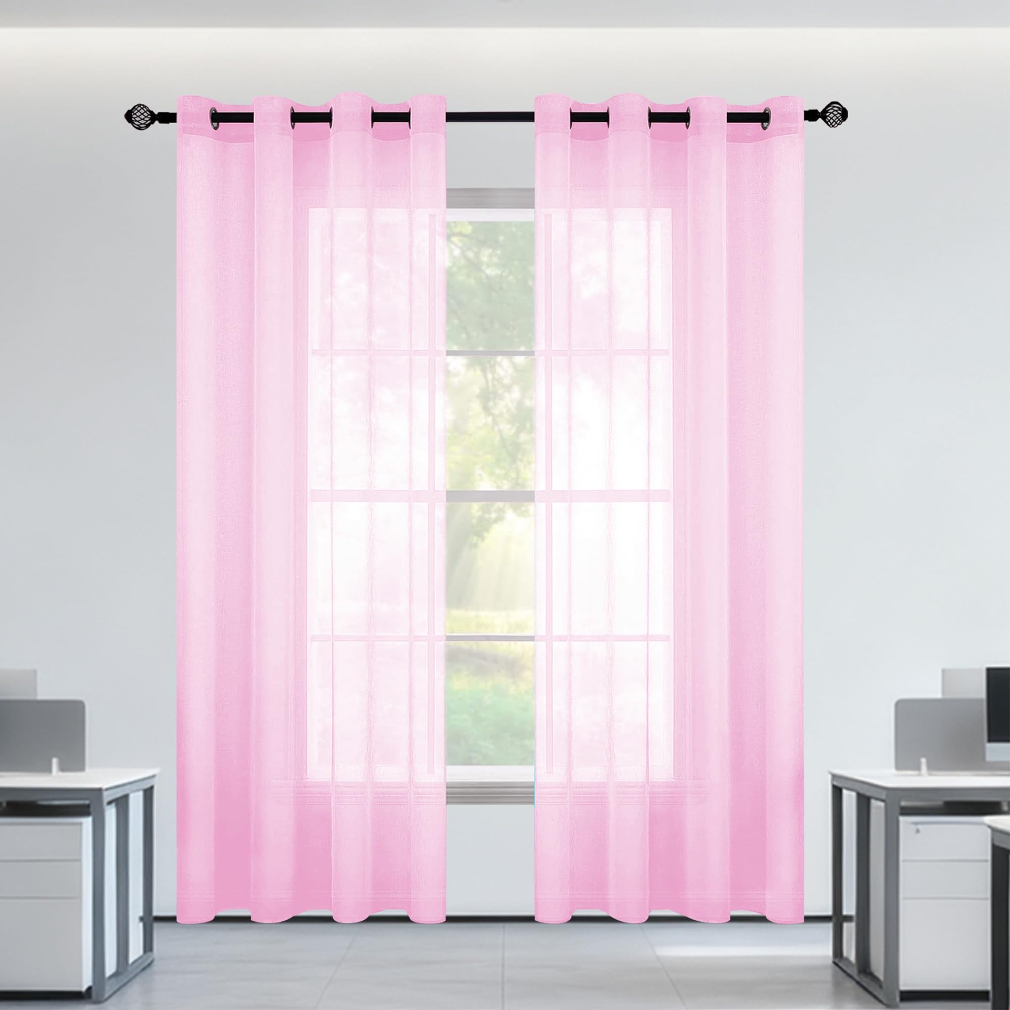 Rideaux transparents à œillets filtrant la lumière avec effet moderne rose