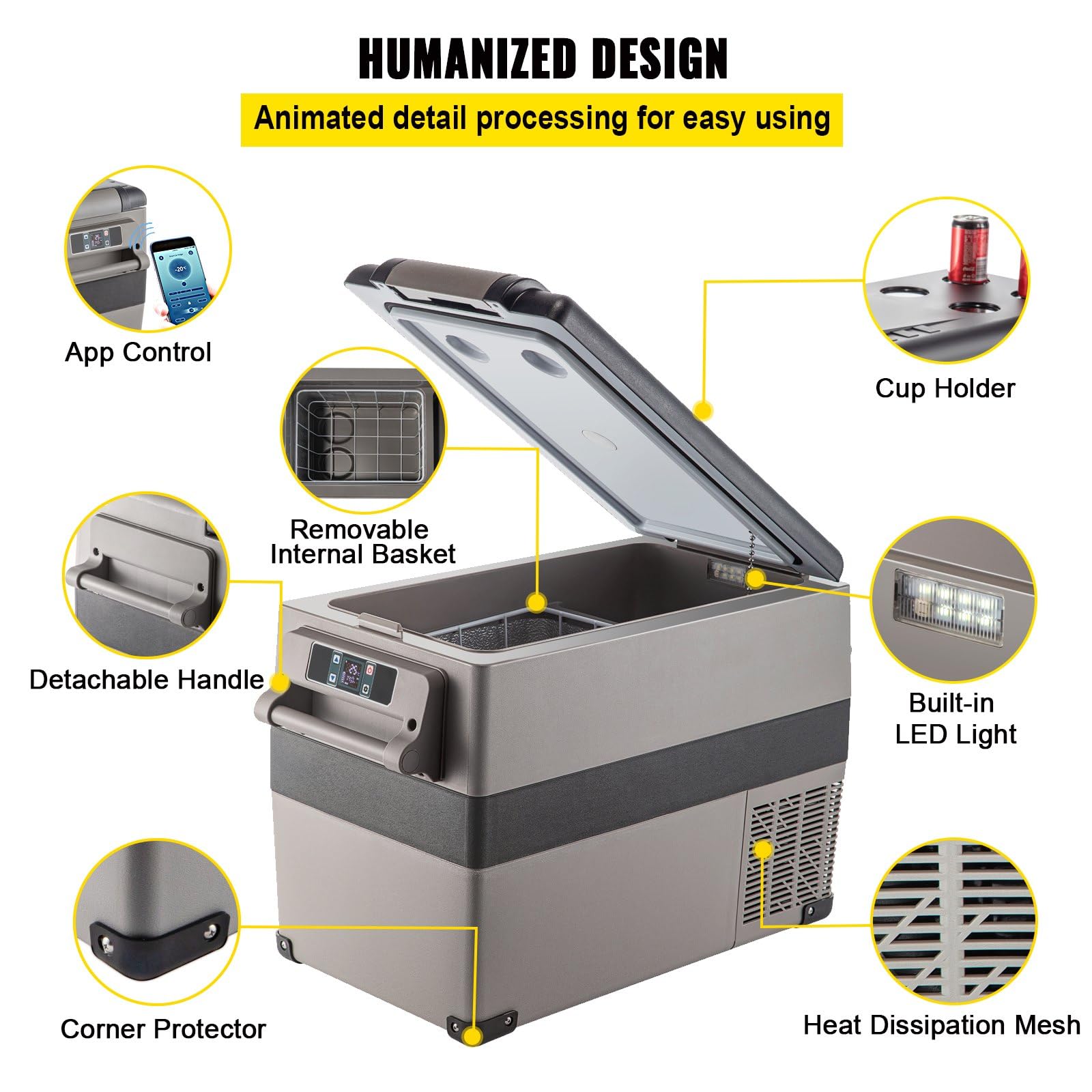 45L lodówka z kompresorem, lodówka samochodowa z kompresorem sterowana przez aplikację, 12V/240V lodówka -20 ℃ do 20 ℃, przenośna lodówka do samochodu, ciężarówki, łodzi, kampera, na kemping