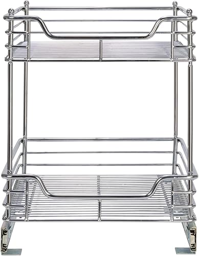 Vista 128 de Household Essentials Glidez - Organizador deslizante para debajo del fregadero, acero cromado con profundidad extendida, 1 nivel, cromado