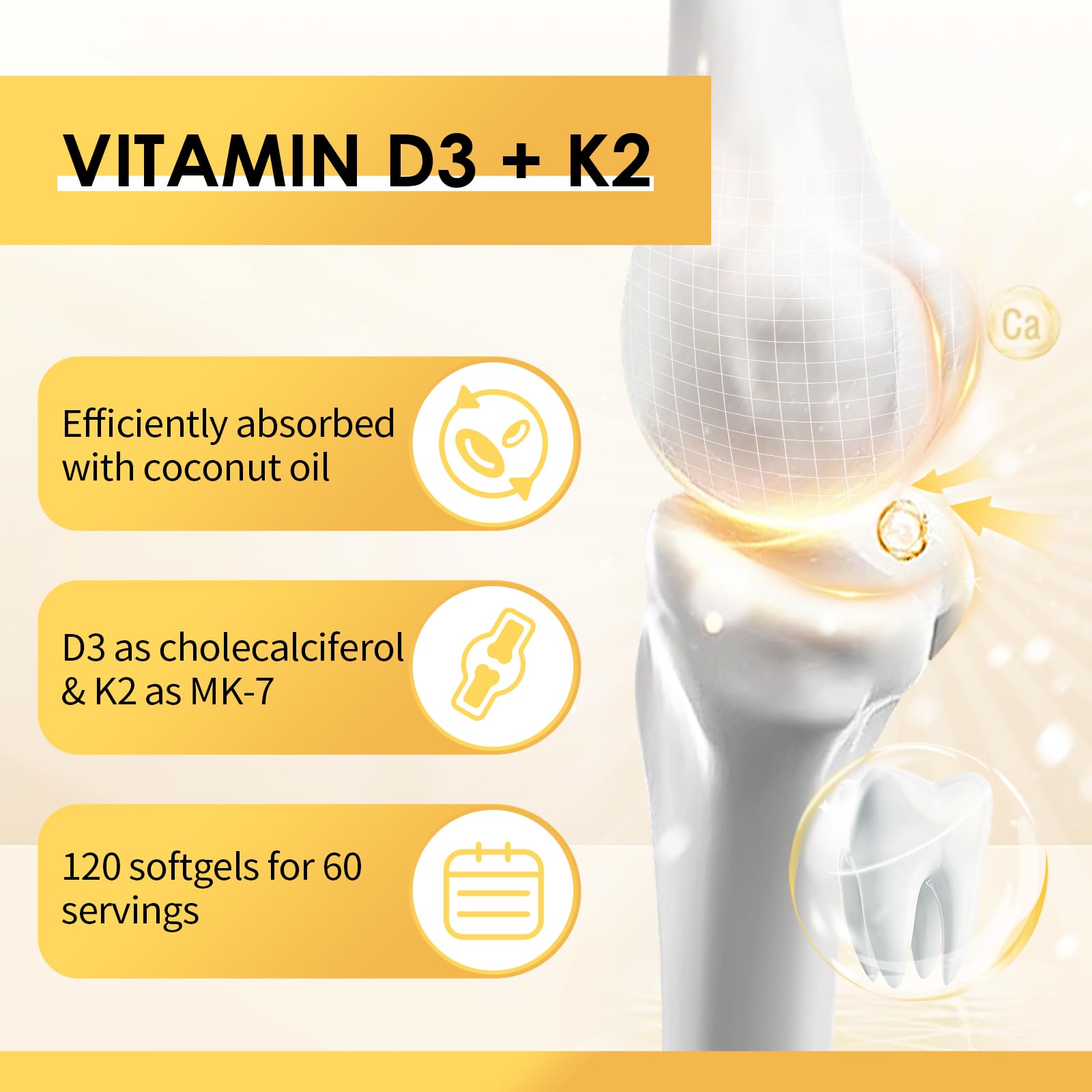 Vitamin D3 K2 Supplement 5000 IU + K2 MK7 200mcg with Coconut Oil, 120ct — Amazon image 3