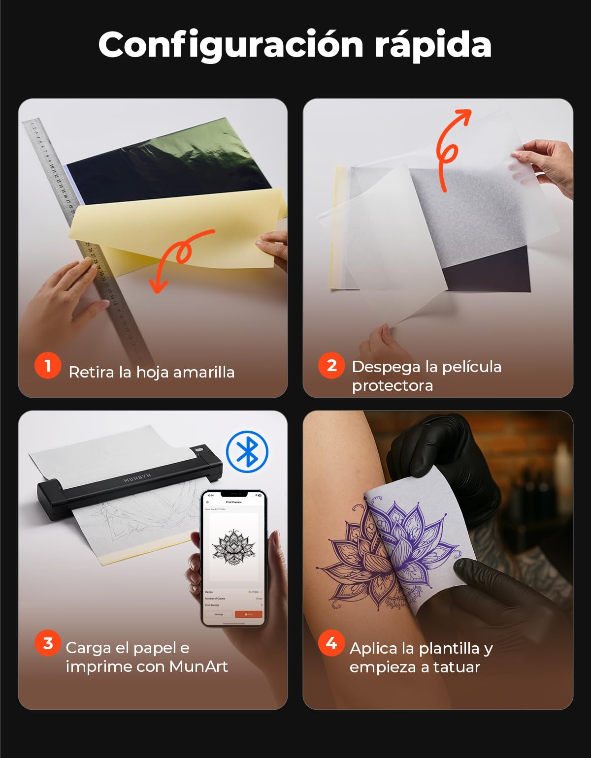 MUNBYN Termocopiadora Tattoo Bluetooth, Impresora Termica Tatuajes para DIY, Compatible con Smartphone y PC, Incluye 10 Hojas de Papel de Transferencia, ITP05S Negro