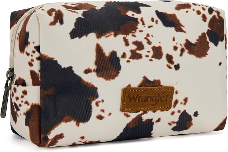 Necessaire Montana West para maquiagem com estampa de vaca, zíper e material resistente à água, MB502-001