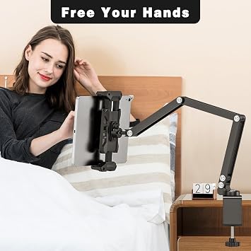 Tablet Stand for Desk, Foldable iPad Desk Mount | 360° Rotating Aluminum Arm, C Clamp Mount, for iPad/Pro/Air/Mini, Smartphones and Tablets, 4.7-13.5 Inches