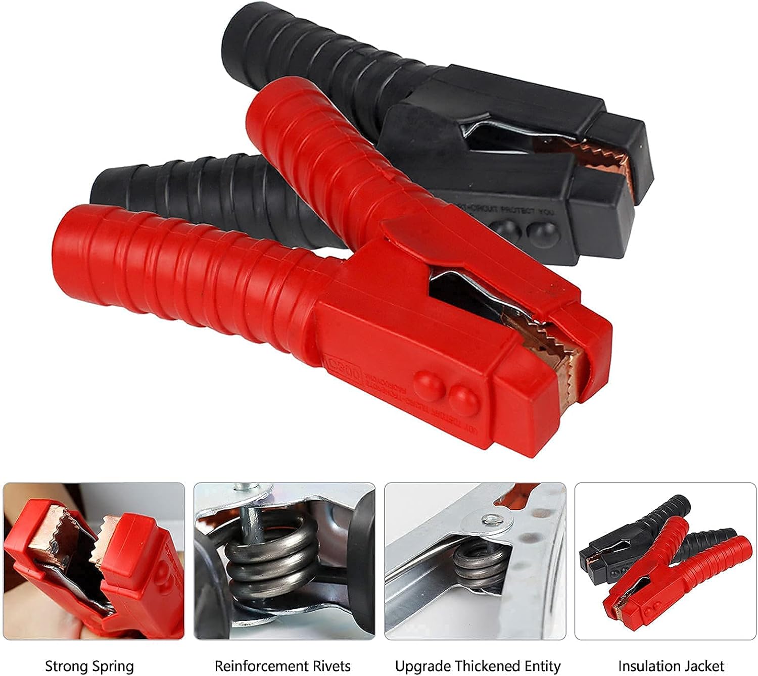 Pure Copper 1500A Jumper Cable Clamp,Heavy Duty, Replacement, Insulated Handle, Durable for Truck Car Batteries (Black + Red) 2PCS