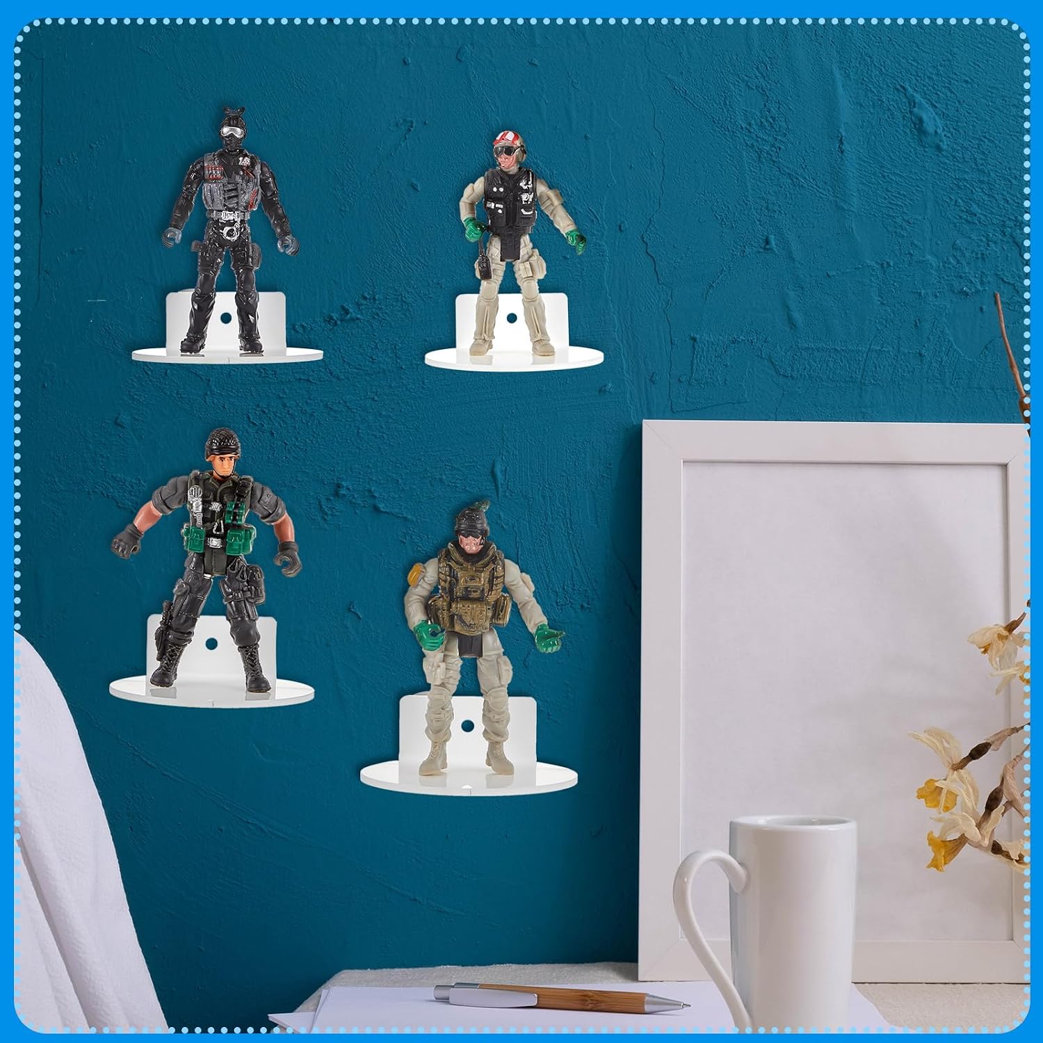 Juexica 24 Pcs White Acrylic Floating Action Figure Wall Shelves 3 Inch Wall Display Shelf for Collectibles Display Ledges Stand Holder Tiny Mount Storage Organizer for Toys Action Figure Case