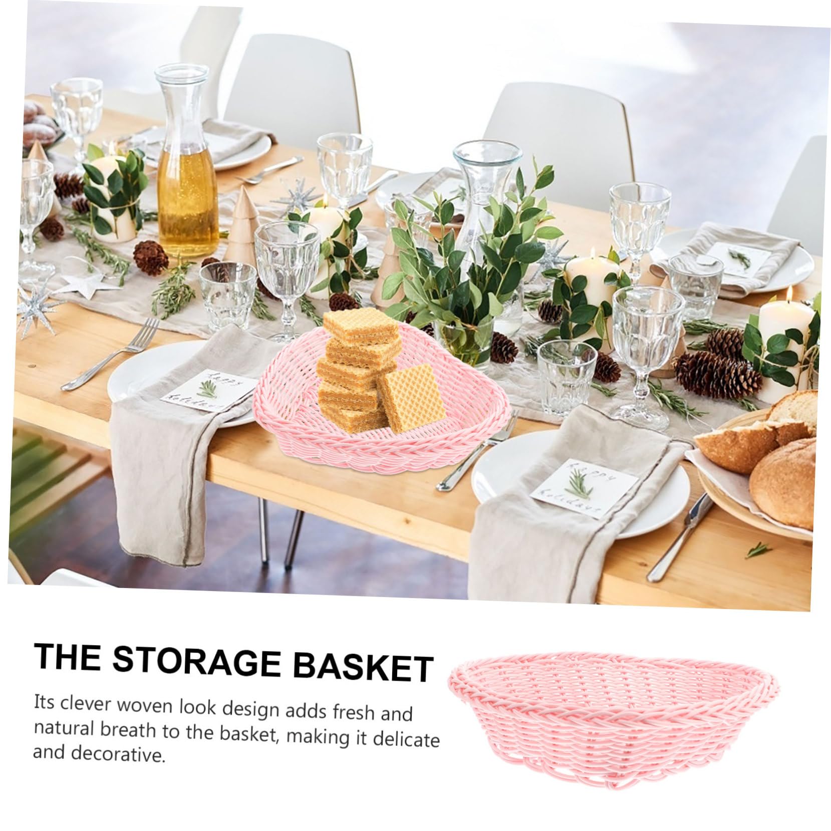 OFFSCH Heart Picnic Basket Wicker Storage Snack Display Plastic Basket Home Decor