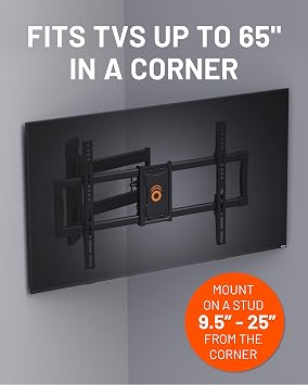 ECHOGEAR Corner TV Wall Mount for Big TVs - 24 Inches of Extension Plus Smooth Full Motion - Mount TVs Up to 65 in The Corner Or Up to 75 On A Flat Wall - Drilling Template & Cable Ties Included