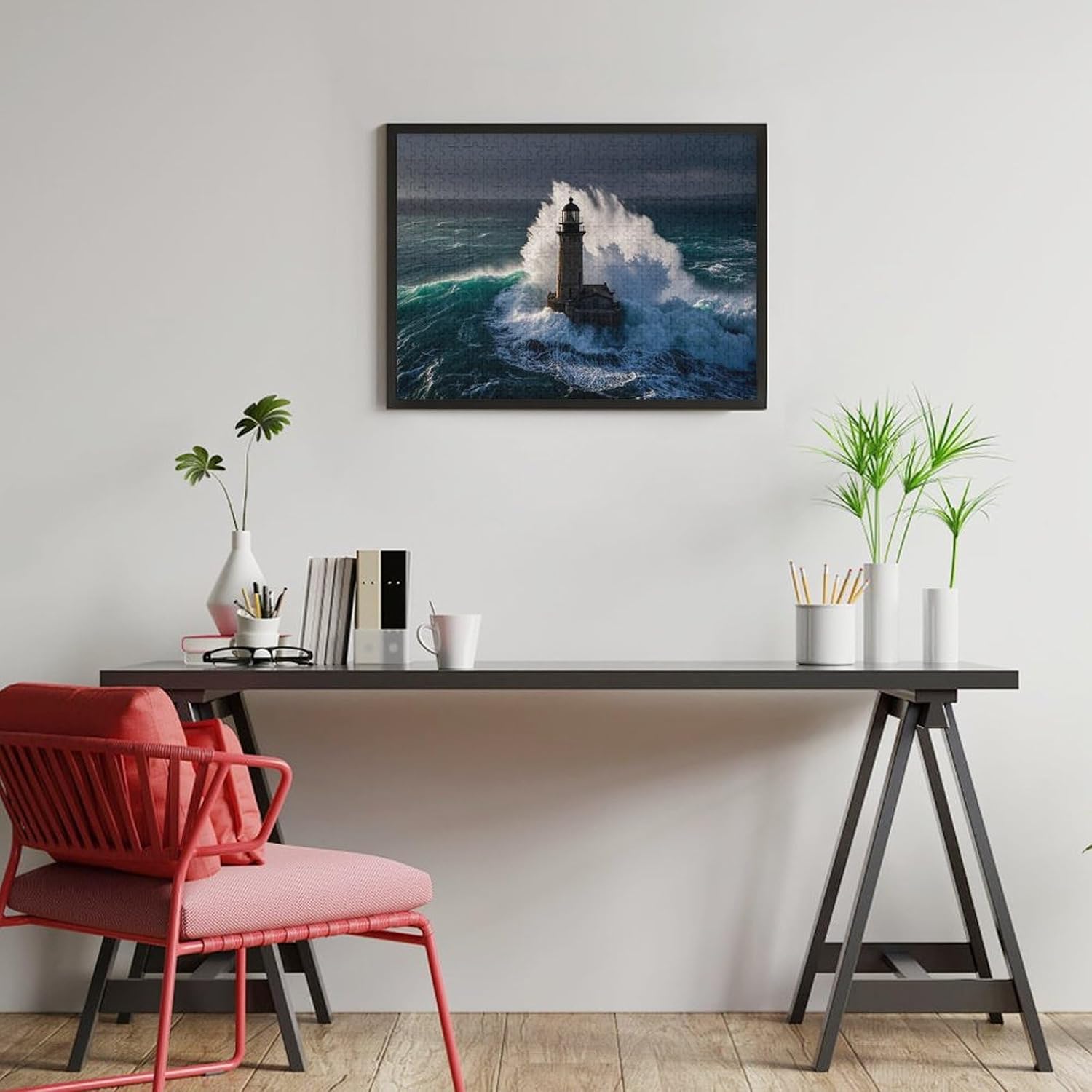 Lighthouse in A Storm Wooden Puzzle, 1000 Pieces Jigsaw, Lighthouse and Dark Clouds, Mindful Puzzle Challenge