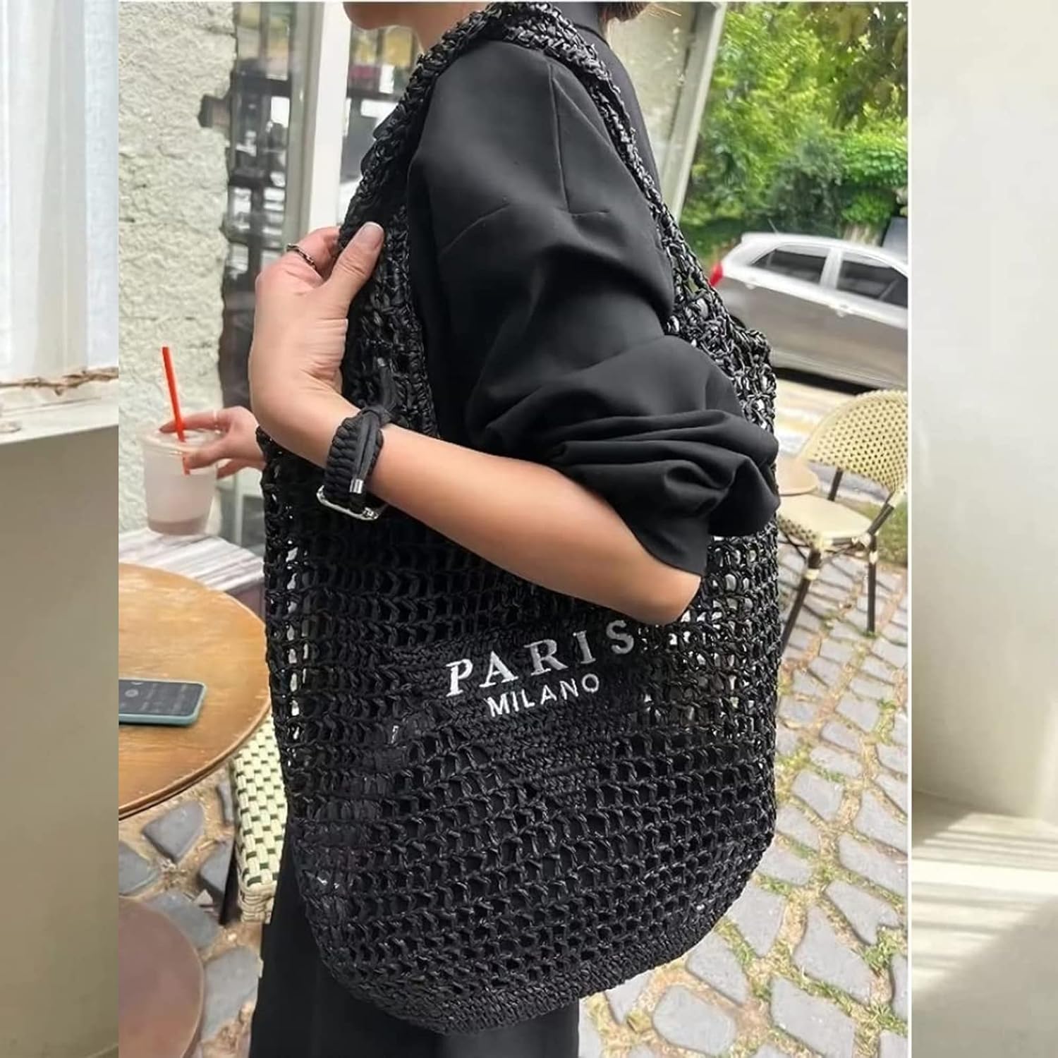 bufftieo Straw Woven Tote Bag for women,Mesh Hollow Woven Shoulder, Straw Beach bag, Hobo Women Bag, for Travel Holiday - Image 2