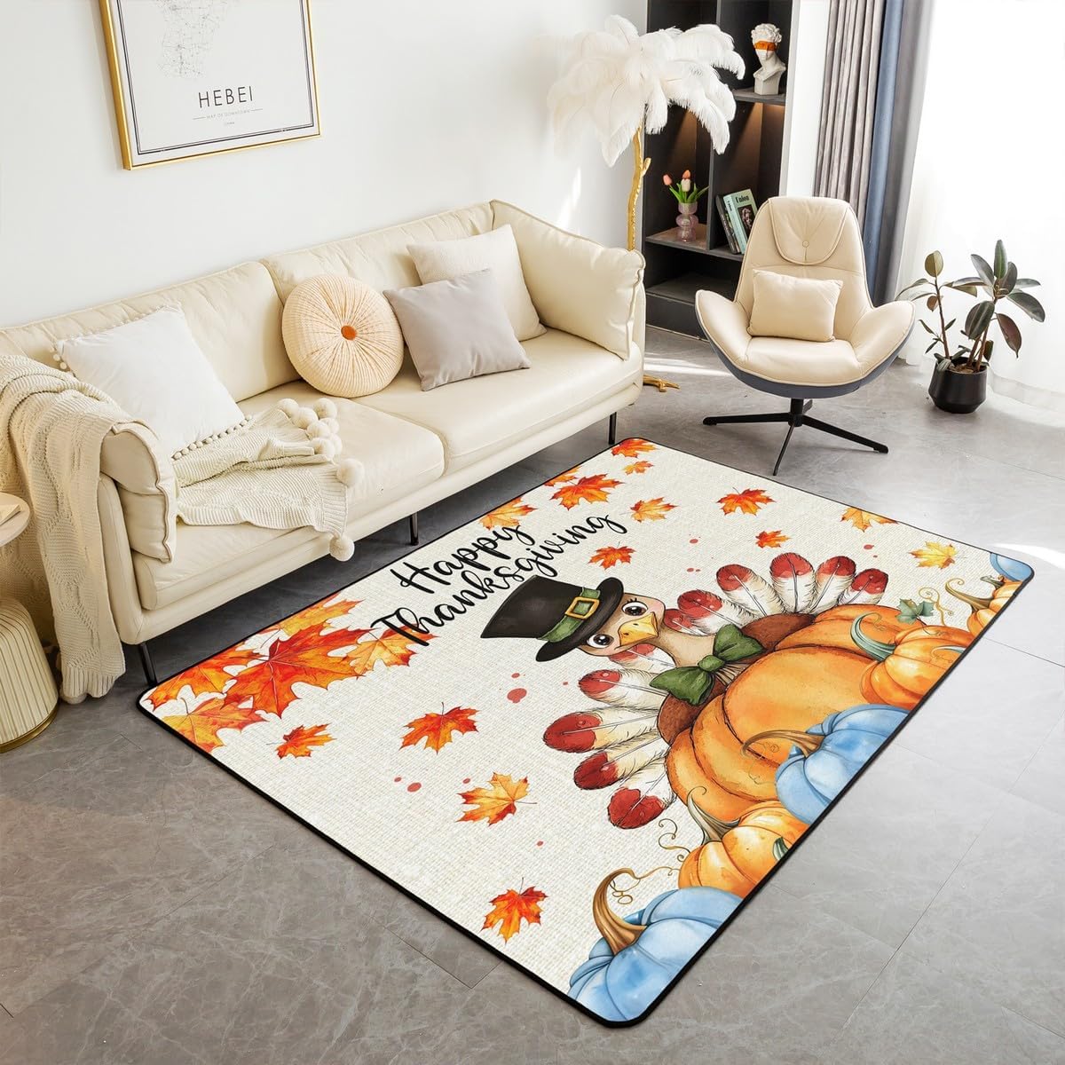 Erosebridal Fall Autumn Leaves Area Rug 5x7 for Bedroom Kitchen Pumpkin Living Room Rugs Thanksgiving Carpet Non Slip Horror Spooky Bats Rustic Farmhouse Indoor Floor Mat