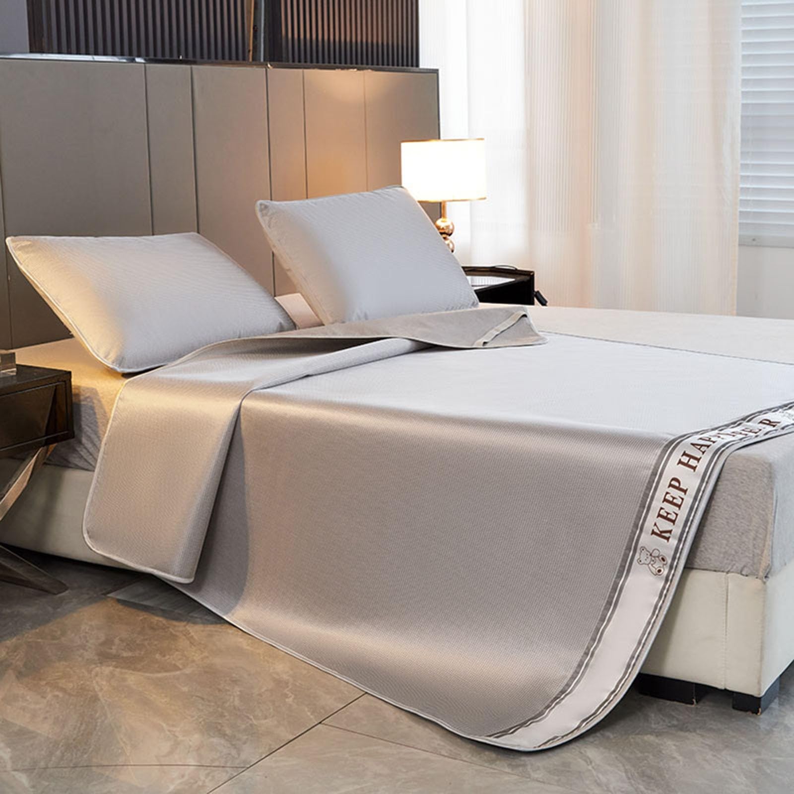 KFGISD, 3Pcs Set, Cool Ice Silk Fabric Mattress Solid Color Bedspreads Pillowcase Set 3 Breathable Summer Bed Sheet,Cooling Mattress