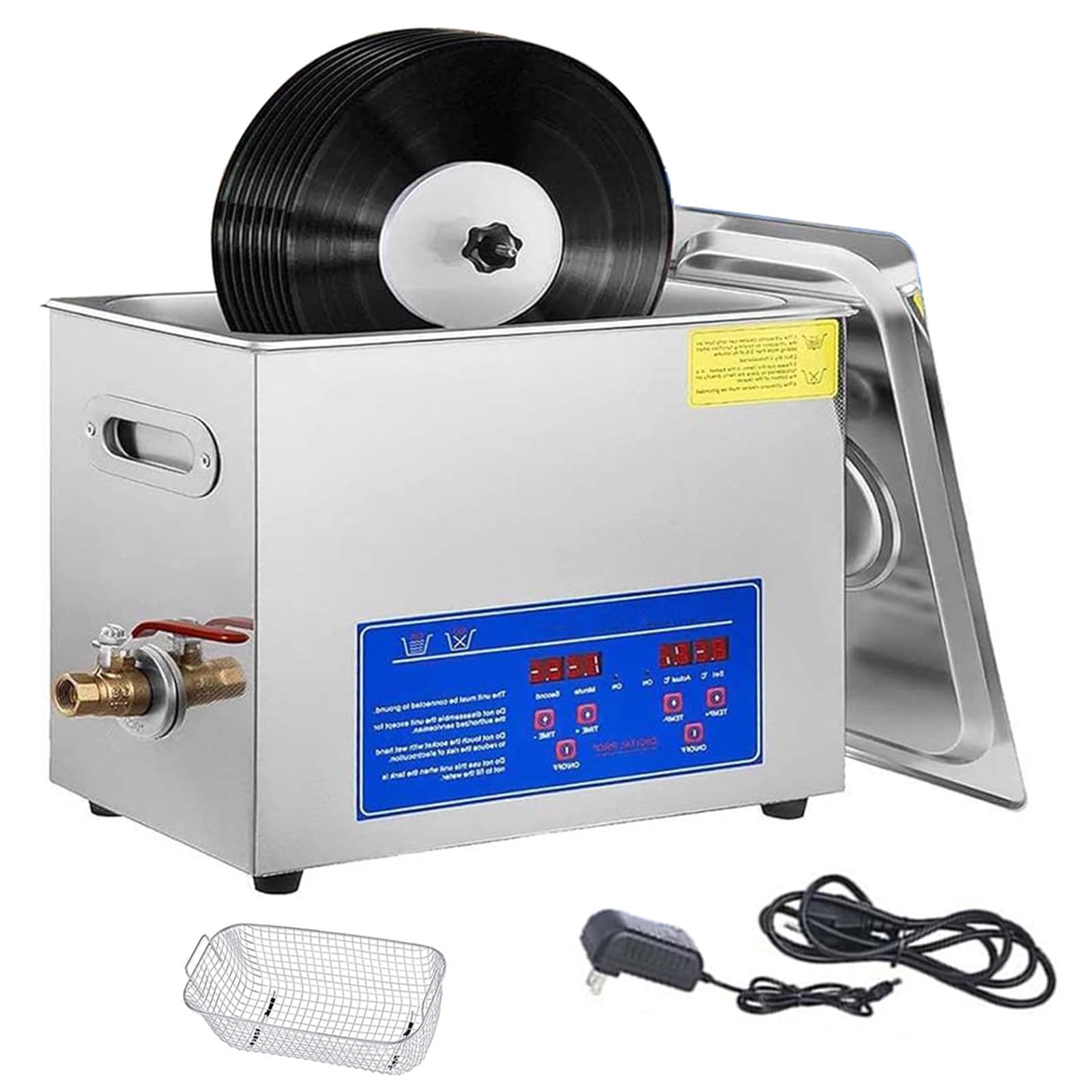 Pulitore ad ultrasuoni per Dischi in Vinile da 6 Litri - Macchina per la Pulizia in Acciaio Inossidabile da 180 W per Ferma Orologi, Occhiali, Protesi, Altro