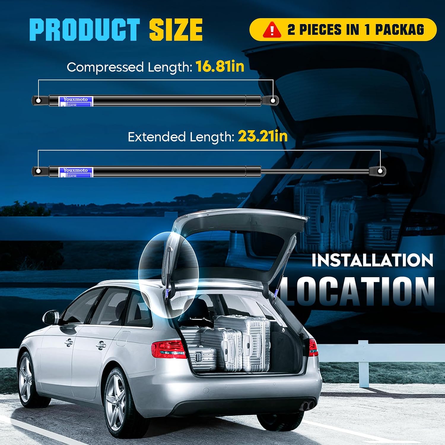 Rear Liftgate Hatch Gas Charged Lift Supports Shocks Struts 4574 fit for Chevrolet Trailblazer EXT/GMC Envoy XL (Extended Length Body Style) 2002-2006, fit for Isuzu Ascender 2003-2007, Pack of 2