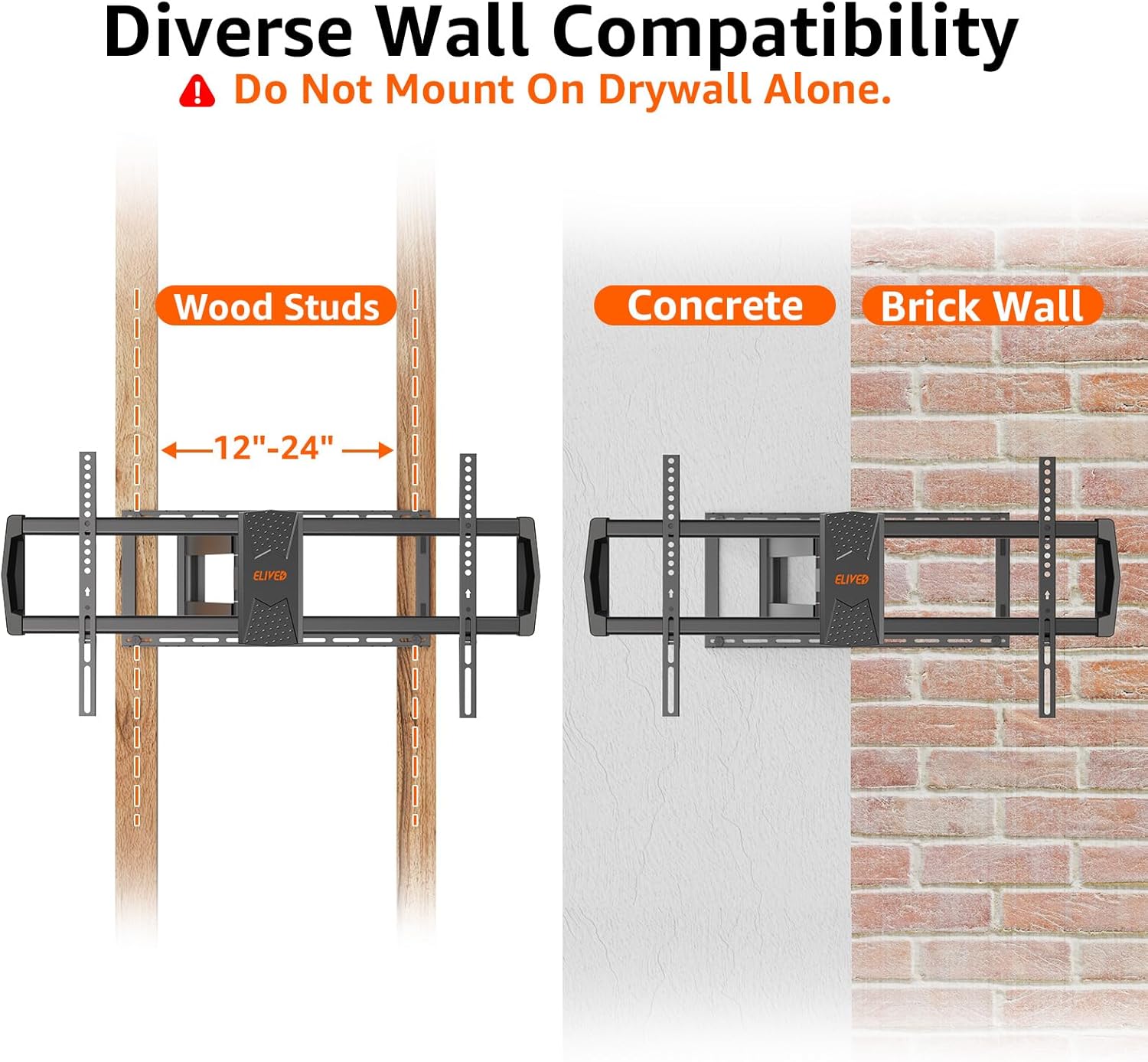 ELIVED Long Arm TV Mount for Most 42-90 Inch tvs, Full Motion Wall Bracket with 40.4 inch Long Extension Articulating TV Wall Mount, Max VESA 800x400mm, Holds up to 150lbs, fits Wood Studs 12"-24".