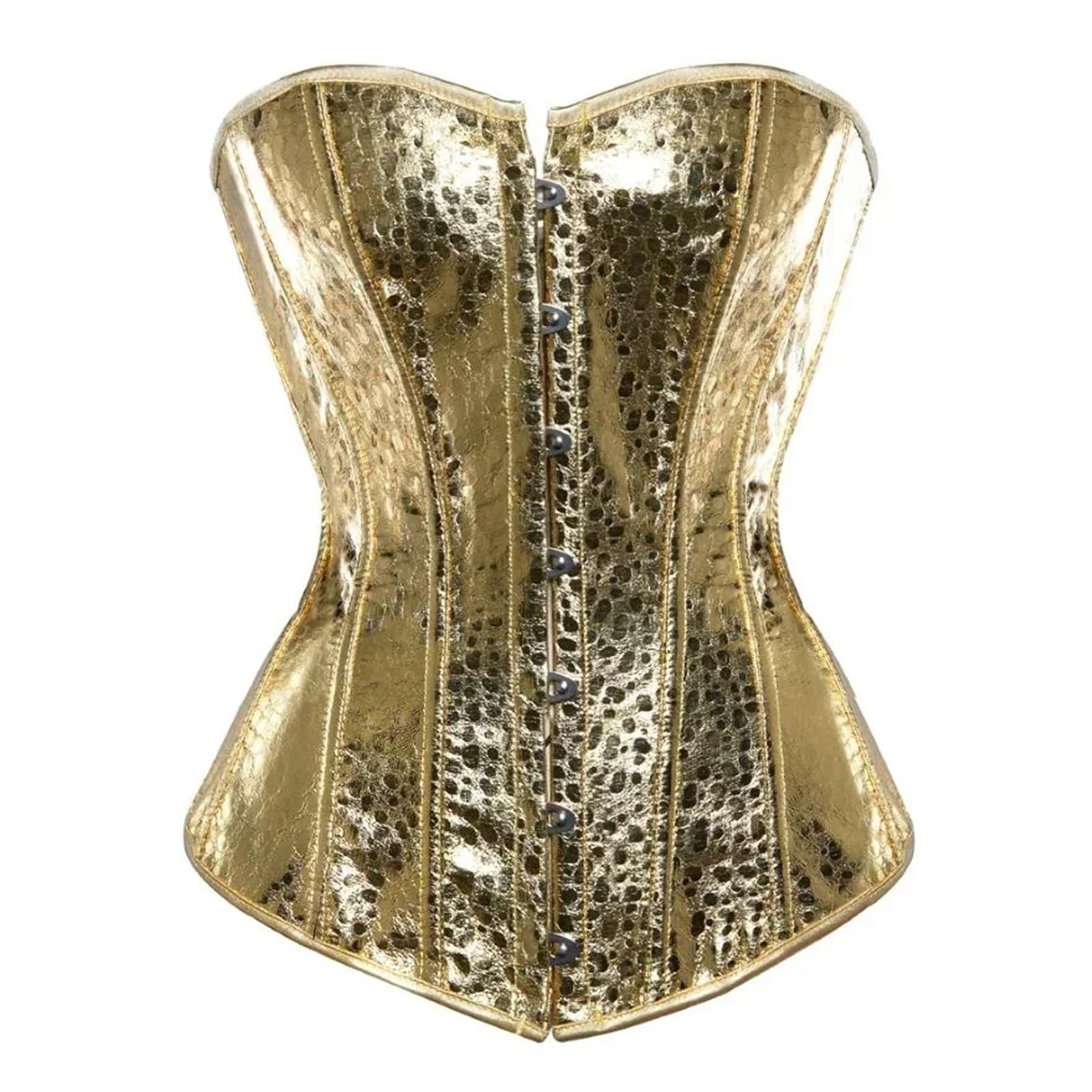 Corsetto Burlesque Bustier Modellante in Finta Pelle Lucida Oro Argento da Donna per Donna