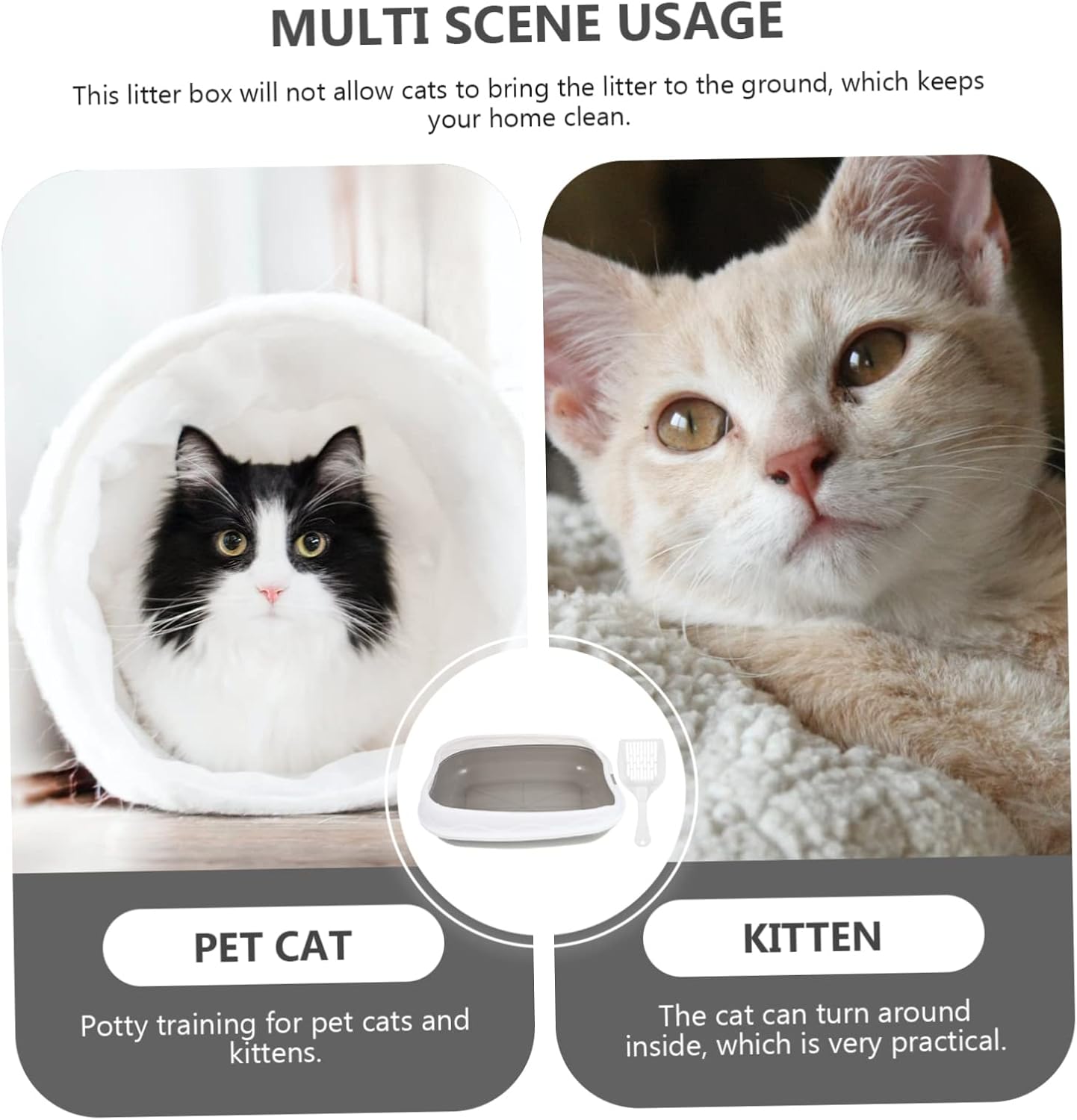 Semi Enclosed Cat Litter Box Kit for Kittens Breathable Grey Pan with Large Opening Odor Controlled Pet Toilet for Indoor Use Easy Potty Training and Splash Prevention