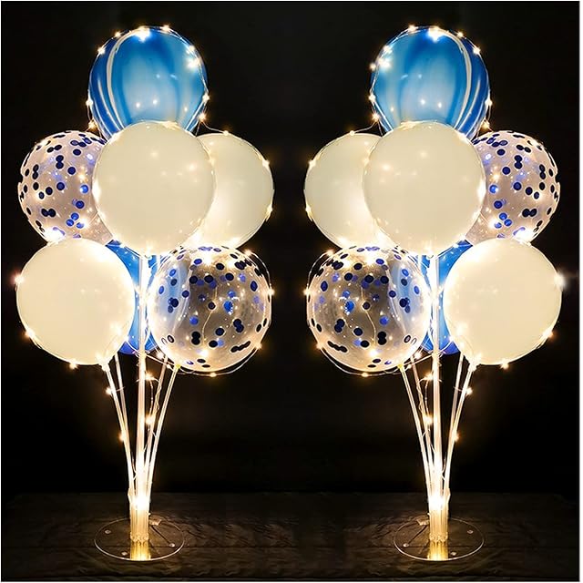 Blue Balloon Sticks And Holders with Lights - Light Up Balloons Stand Kit The Best Table Centrepiece Decoration For Birthday Party, Weddings And Anniversaries
