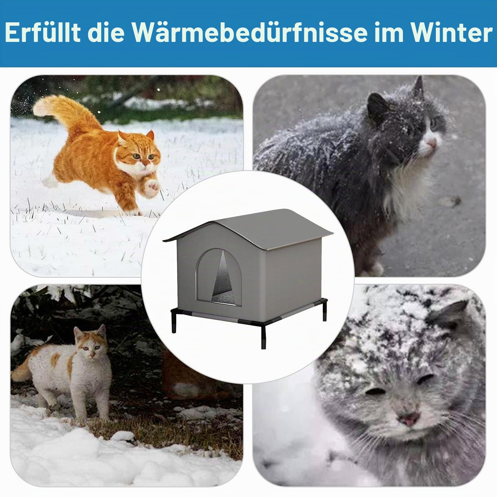 Katzenhaus Für Draußen, Wasserdichter Katzenhaus Outdoor Winterfest Isoliert 40x33x33cm, Großer Hundehaus Erhöhter Boden Katzenschutz Mit Erhöhter Basis Und Kissen,katzenzelt Wetterfester Katzenhöhle