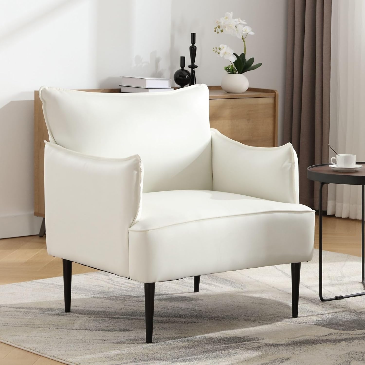 ZSARTS White Upholstered Accent Chair for Living Room, Mid