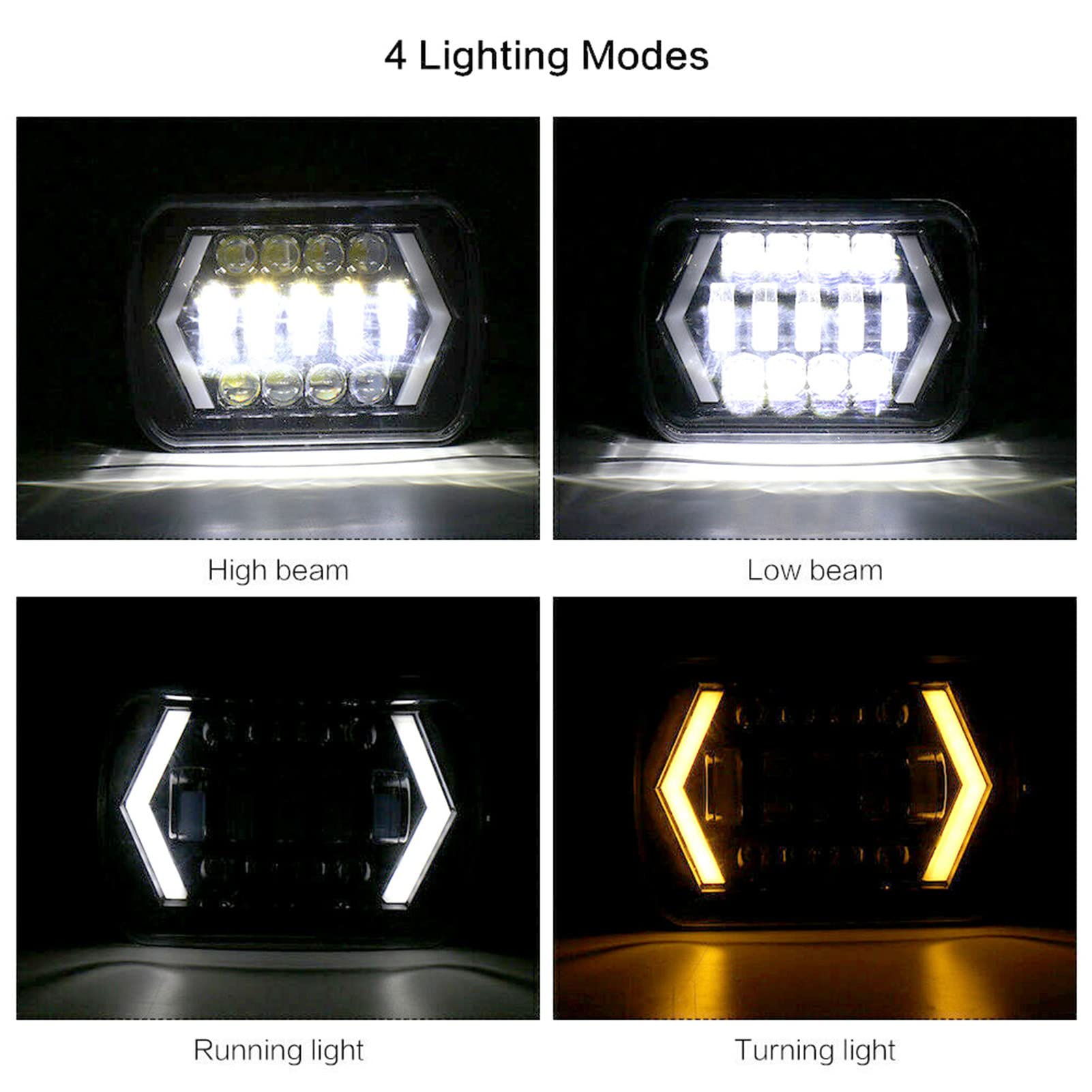 Tbest feux baroud, Phares LED 5x7 pouce Phare LED Carré Lumière Haut/Bas Faisceau Phare Fit pour toute voiture ou camion doté de phares carrés de 5x7 pouces