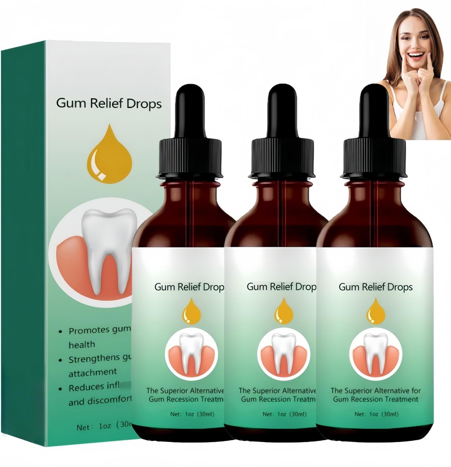 3PCS Gum Regrowth Drops, Gum Repair for Receding Gums, Natural Gu/m Restore Liquid Drops, Natural Mouthwash for Swollen Gums Treatment, Repair for Receding Gums, Oral Care Liquid for Fresh Breath