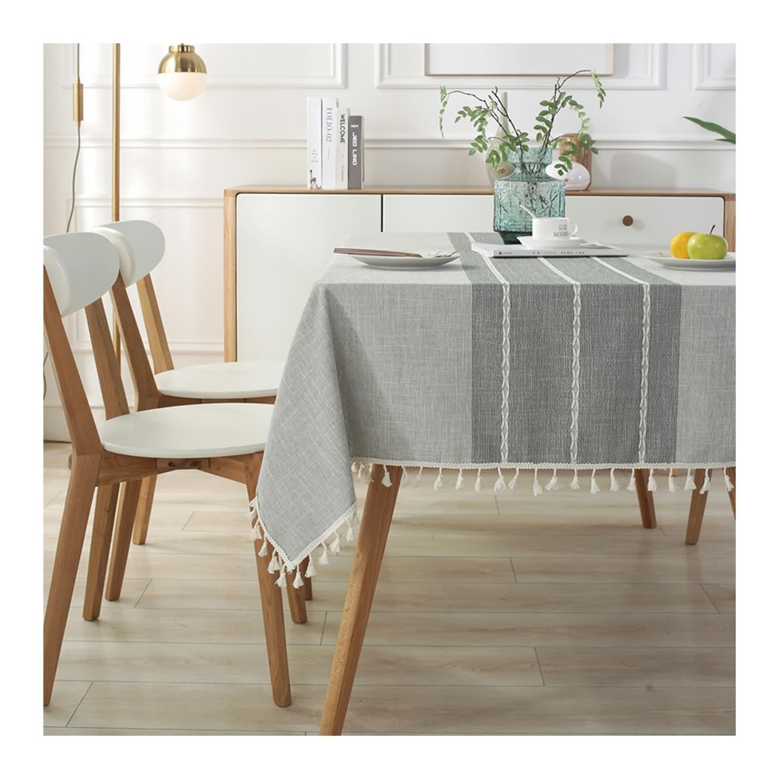 Tischdecke 120 X 120 Grau, Kleine Tischdecken Baumwolle Leinen Einfarbig mit Spitze Table Cloth für Geburtstag Party Hochzeit