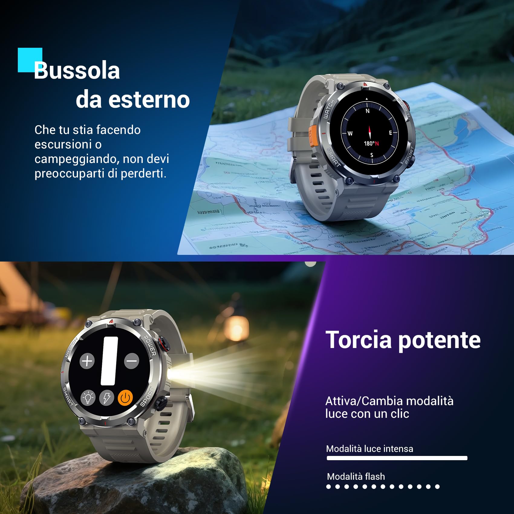 Blackview Smartwatch Uomo, Orologio Intelligente Fitness con Chiamate Bluetooth,1.45" Militari Smart Watch Tracker 100+ Modalità Sportive per Cardiofrequenzimetro,SpO2, Torcia,Bussola per Android iOS