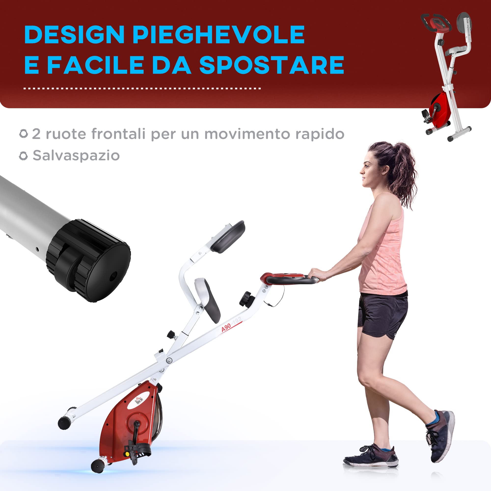 HOMCOM Cyclette Orizzontale con Schienale e Seduta Regolabile, Spin