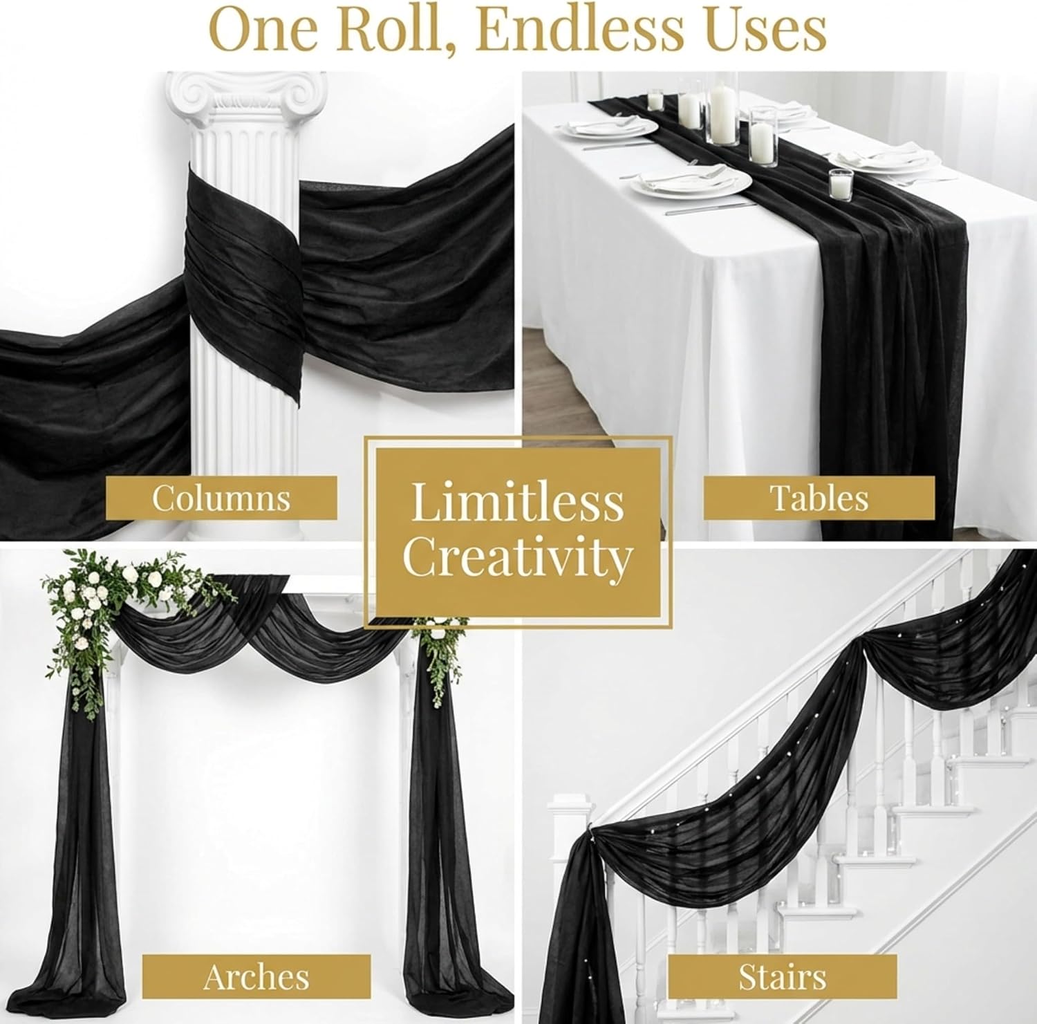 Anderson's Black Flame Retardant Gossamer Fabric Roll, 19 Inches x 50 Yards, Sheer Fabric for Wedding Decorations, Baby Shower, Gender Reveal, Prom, Homecoming, Event Photo Backdrops, Drapes