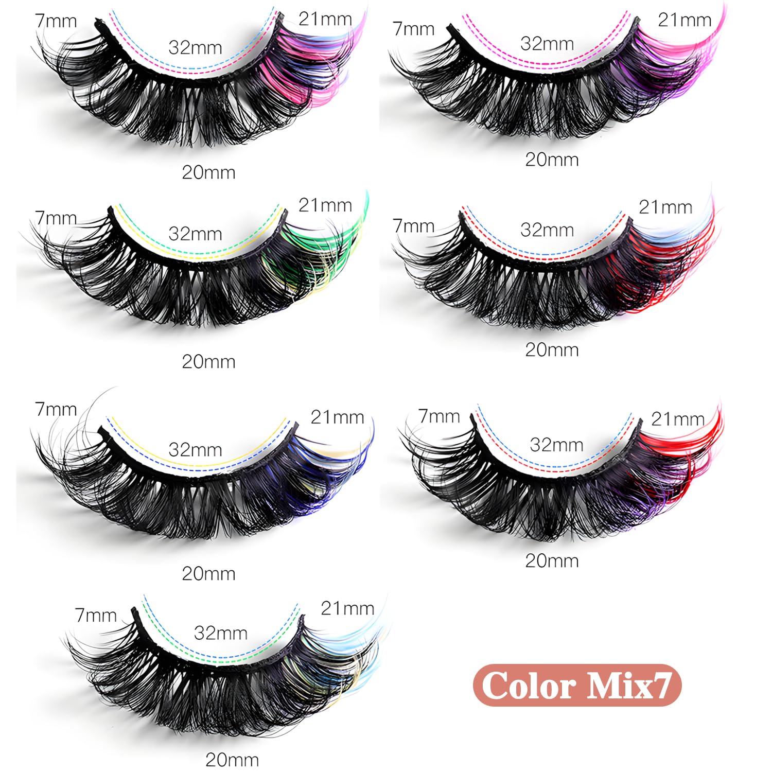 MOTIBACK 7 works Colored False Eyelashes, 14PCS 3D Mink Faux Lashes with Vibrant Tips - Image 3