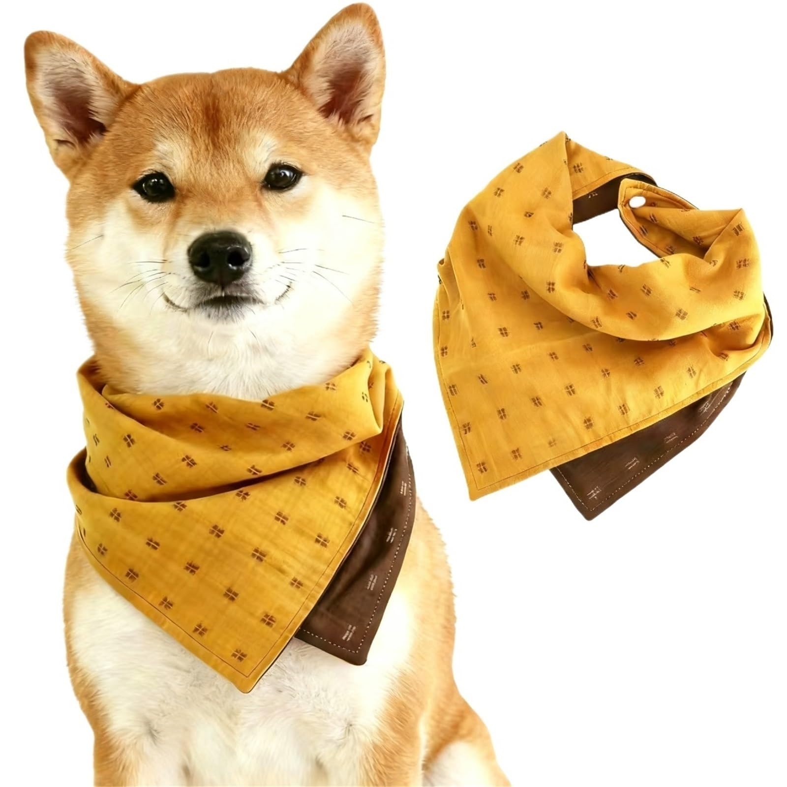 Dreieckiges Hundehalstuch, vielseitiges Haustier-Halstuch, Lätzchen und Schal für Katzen, trendiges Karomuster, modisches Accessoire für kleine und mittelgroße Rassen (Kurkuma, zweifarbig, XL)