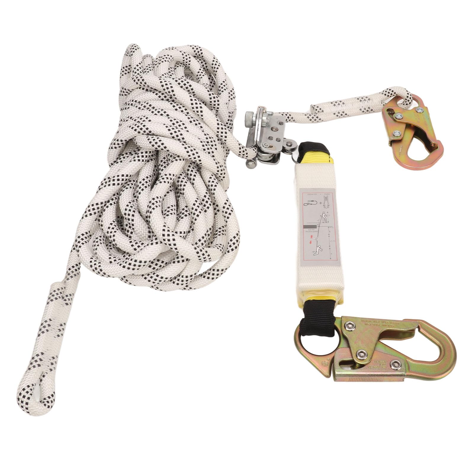 Línea de Protección contra Caídas Absorbente, Poliéster de Alta Resistencia Absorbedor de Energía Cuerda de Protección contra Caídas Agarrador de Cuerda Ajustable Ganchos de