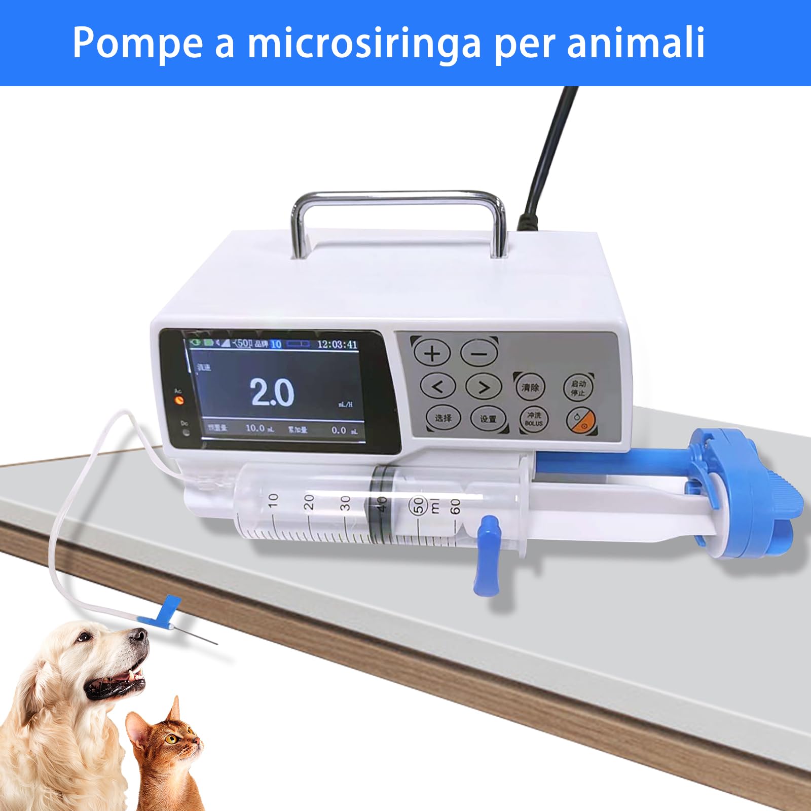 Pompa per infusione endovenosa automatica per animali domestici, pompa IV per la cura degli animali, pompa per infusione ad alta precisione per cani, gatti e piccoli animali (pompa