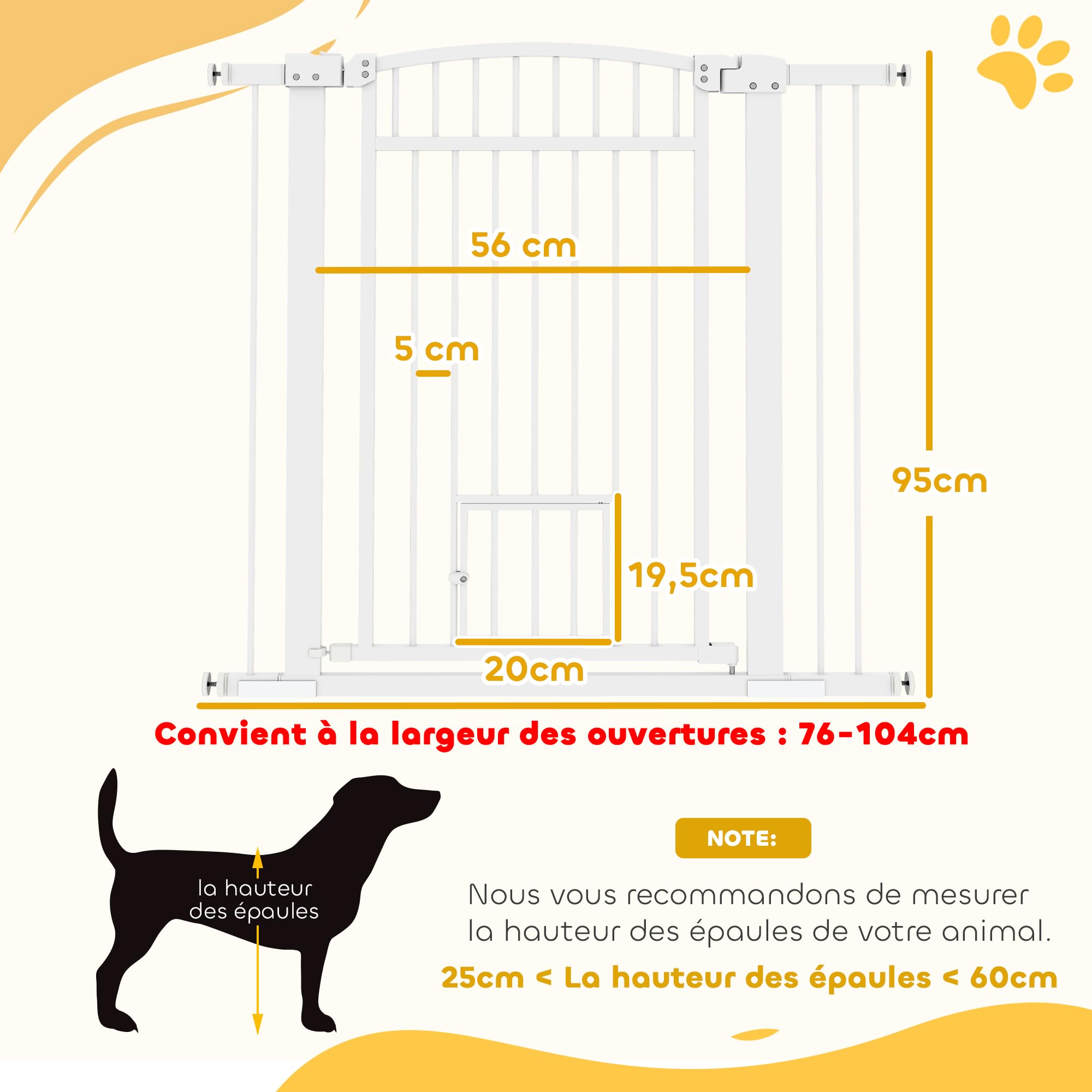 PawHut Wysuwana bramka zabezpieczająca dla psa 76-104 x 95 cm, barierka schodowa i drzwiowa z systemem podwójnej blokady, montaż ciśnieniowy lub wiercenie, barierka dla psów i kotów, biała