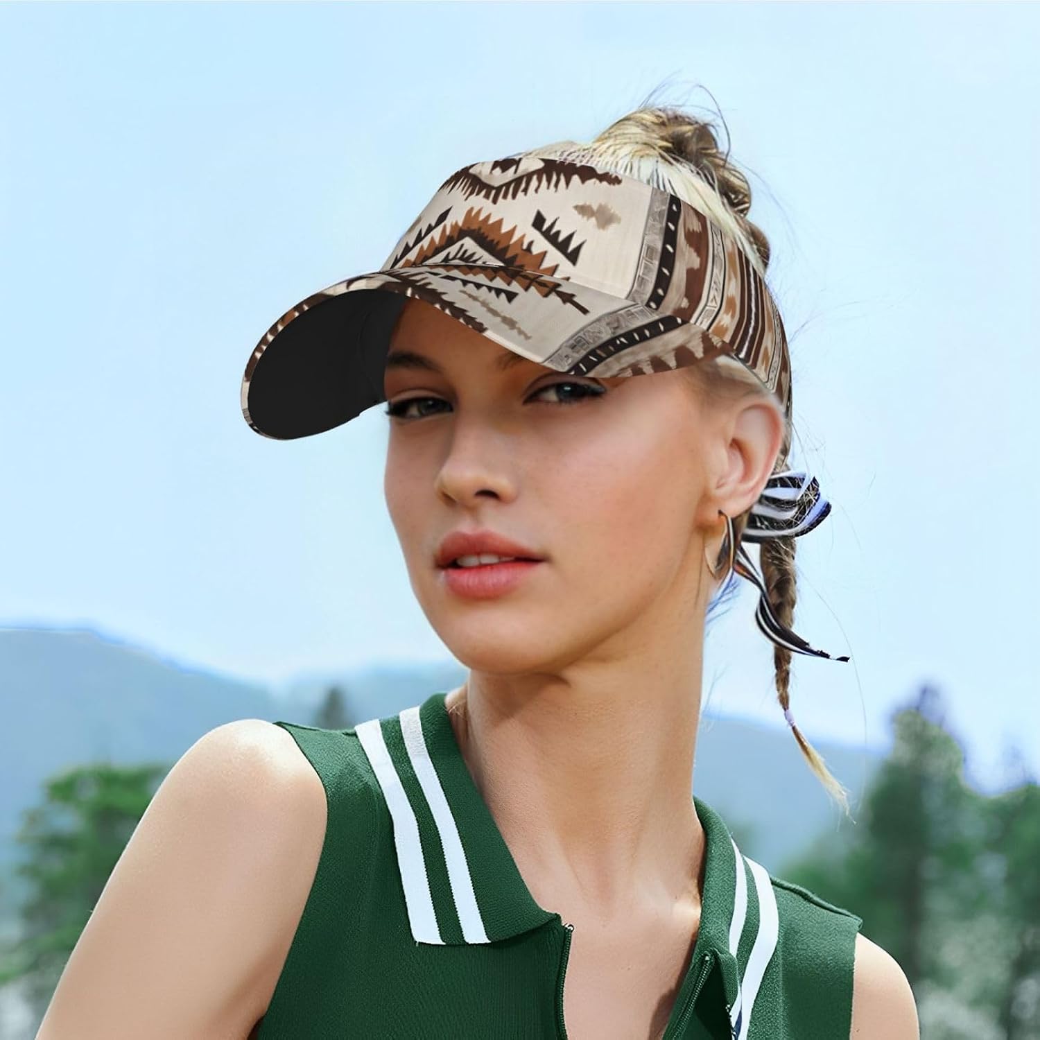 (Native) Adult Sun Visor Hat Adjustable Open Top Sports Cap Breathable for Men Women Beach Vacation Essentials Black
