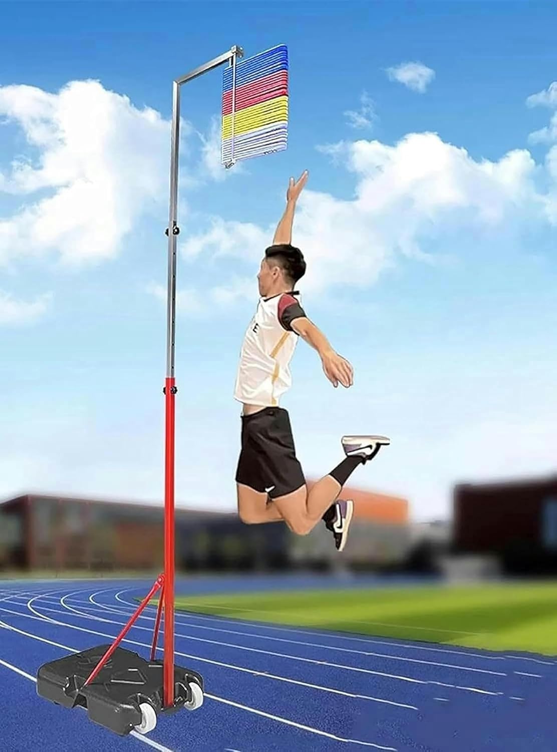 Basketball Vertical Jump Tester with Reset Pole, Adjustable Jump Measuring Device, Stand-Alone Volleyball Training Equipment, Stable Base