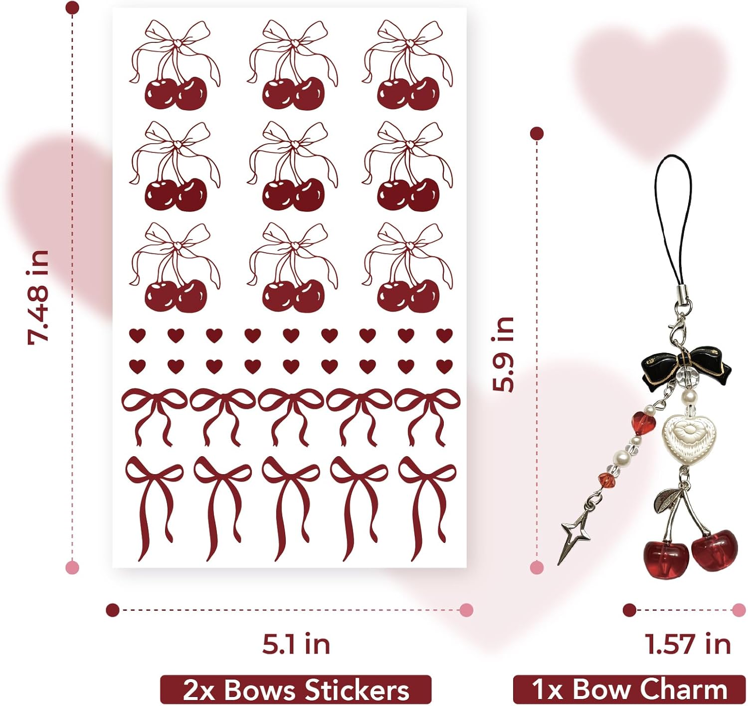 Black Cherry Owala Water Bottle Stickers Set for Owala FreeSip 24/32/40oz & Kids, UV DTF Transfer Decals with Cherry Pearl Charm, Personalized Accessories for Stanley Cup 40/30 oz Tumbler (4.5x7.5) - Image 3