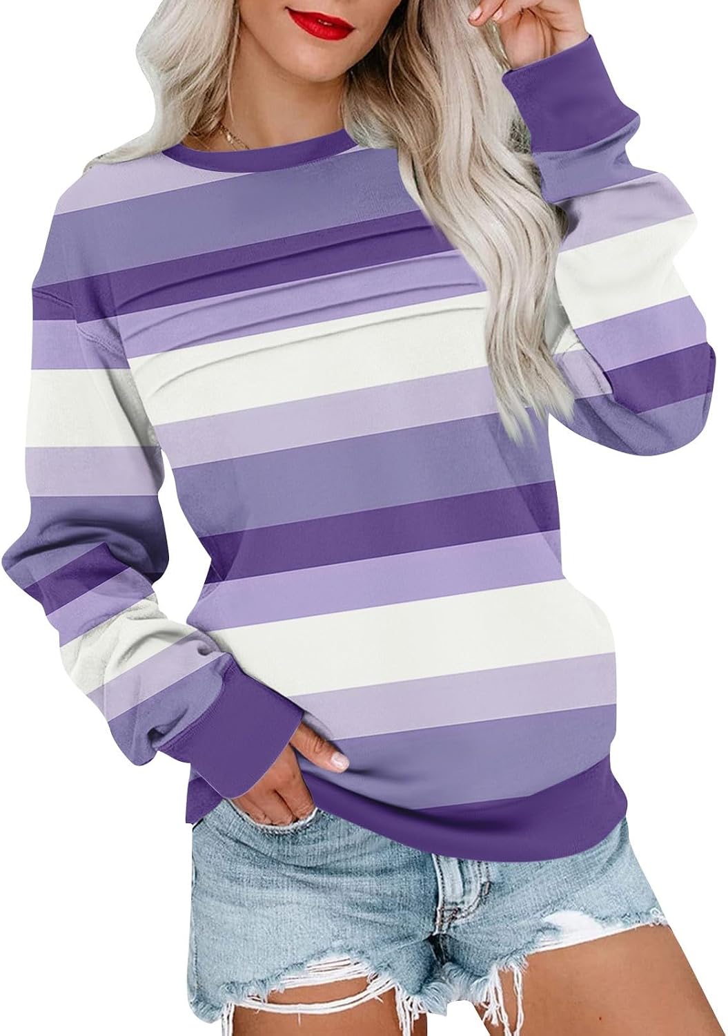Women's Sweatshirts, Crew Neck Long Sleeve Sweatshirt Soft Loose Fit Pullover Tops Spring Fall Clothes 2026, S-2XL