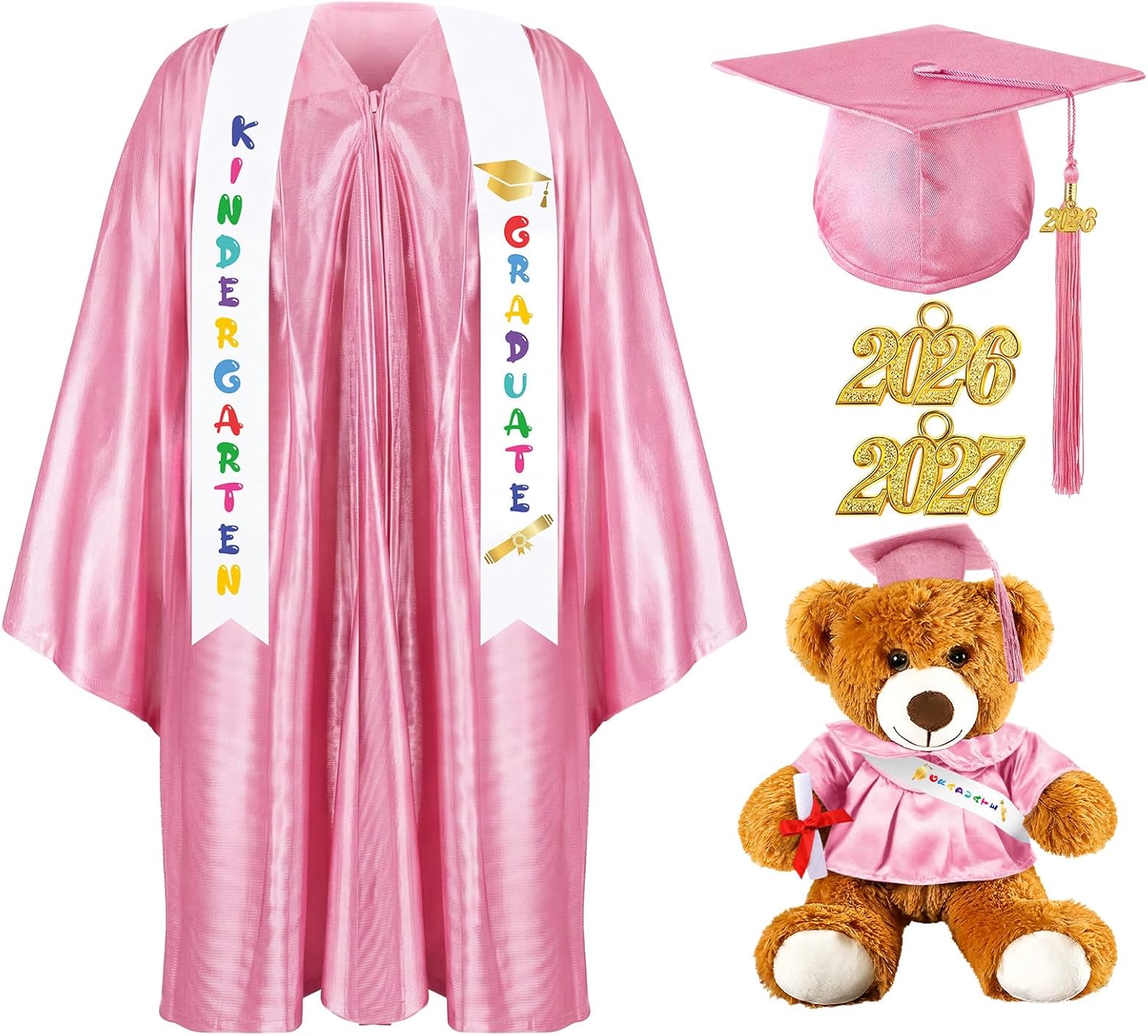 Sintuff 7 Pcs Kindergarten Graduation Gown Cap 2026 Preschool Graduation Accessories Stole Tassel Sash Charm Bear Gifts